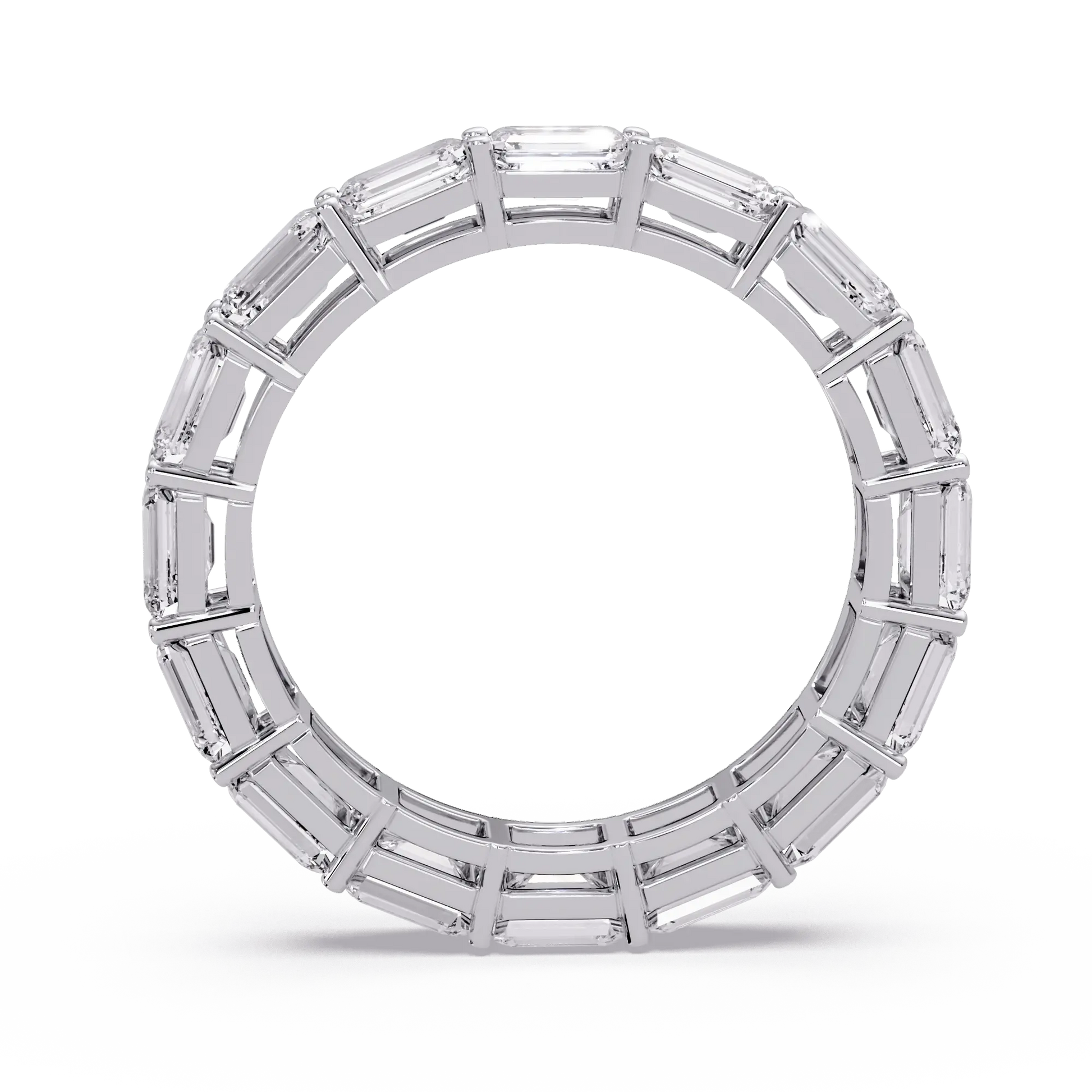 Emerald Cut Lab Grown Diamond Eternity Wedding Band & Classic Shared Prong Anniversary Ring
