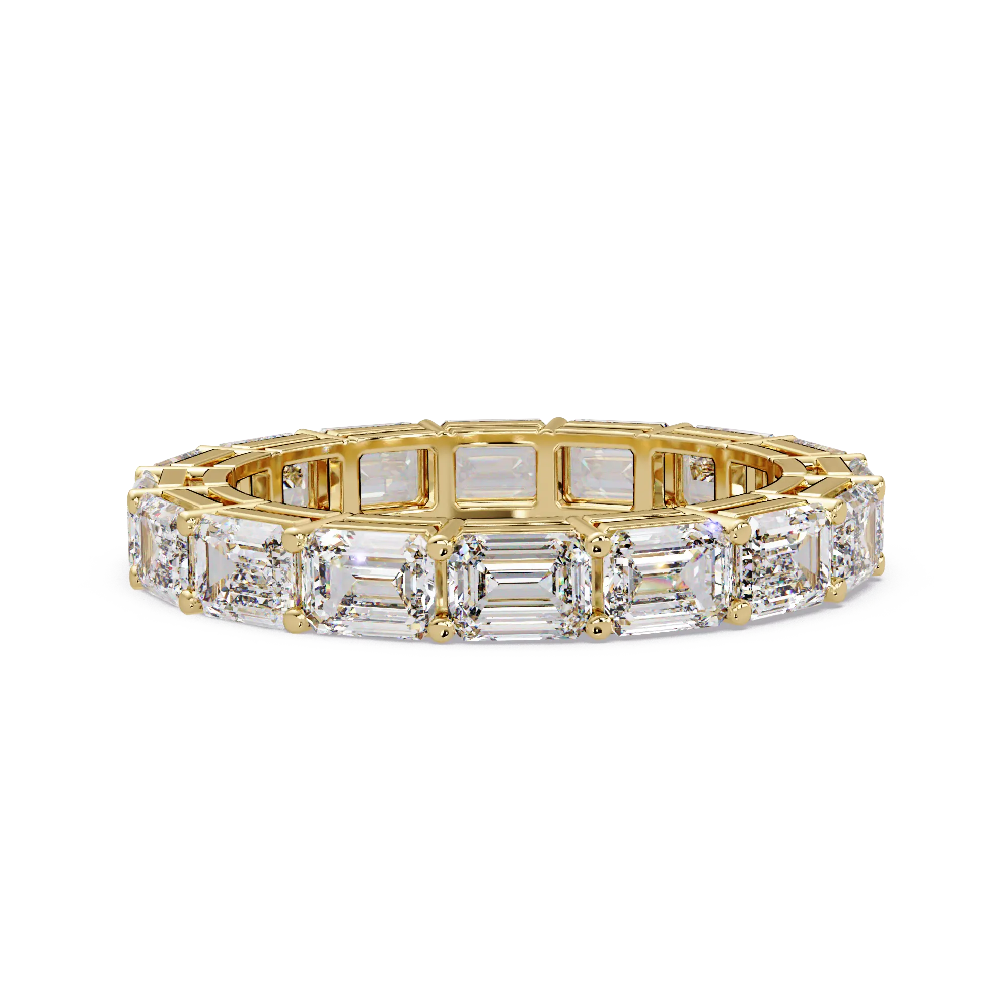 Emerald Cut Lab Grown Diamond Eternity Wedding Band & Classic Shared Prong Anniversary Ring