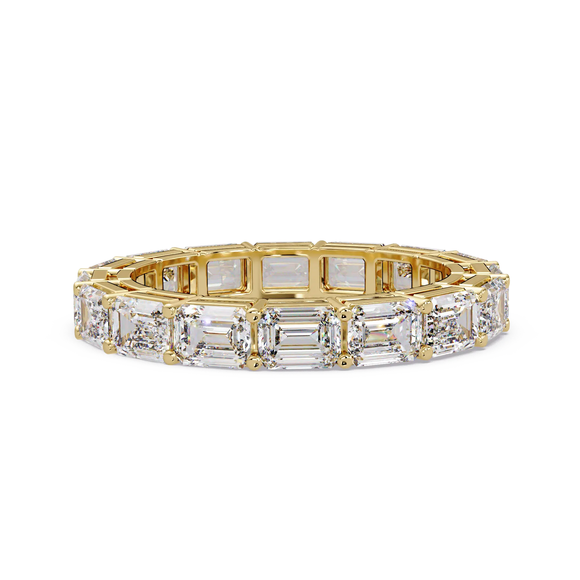 Emerald Cut Lab Grown Diamond Eternity Wedding Band & Classic Shared Prong Anniversary Ring