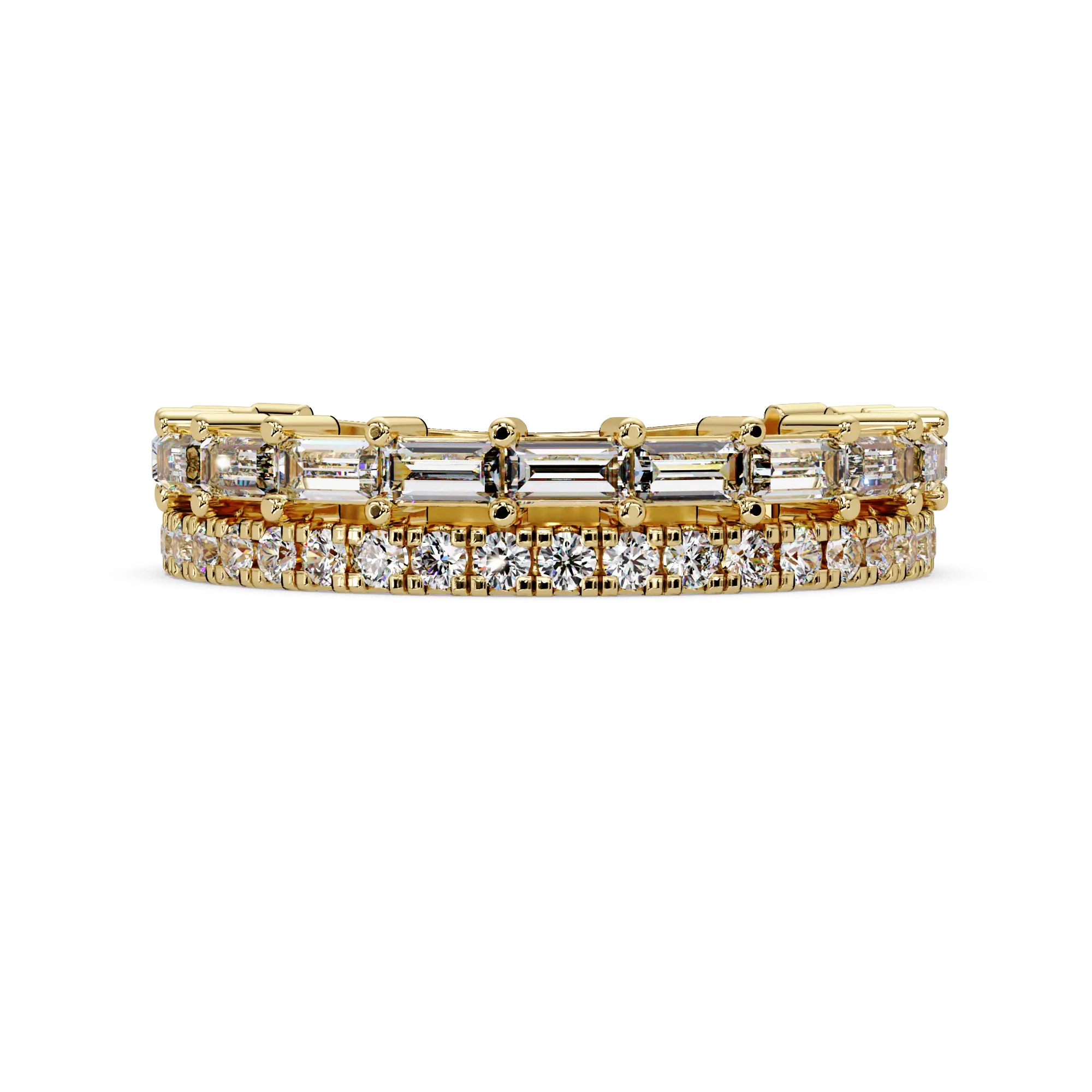 Emerald & Round Diamond Eternity Wedding Band & Shared Prong Stackable Anniversary Ring