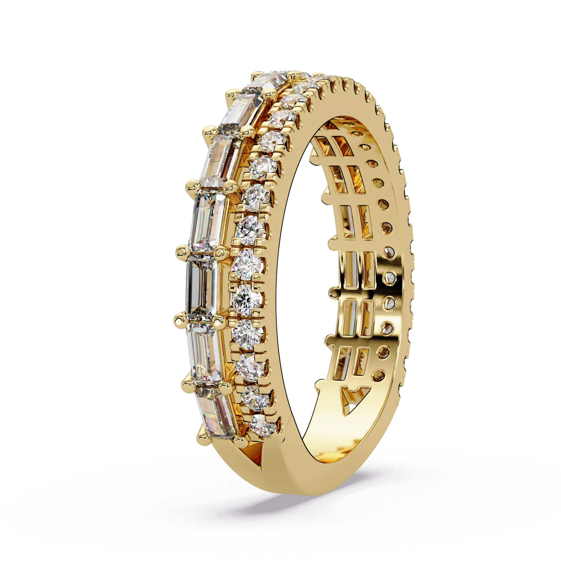 Emerald & Round Diamond Eternity Wedding Band & Shared Prong Stackable Anniversary Ring