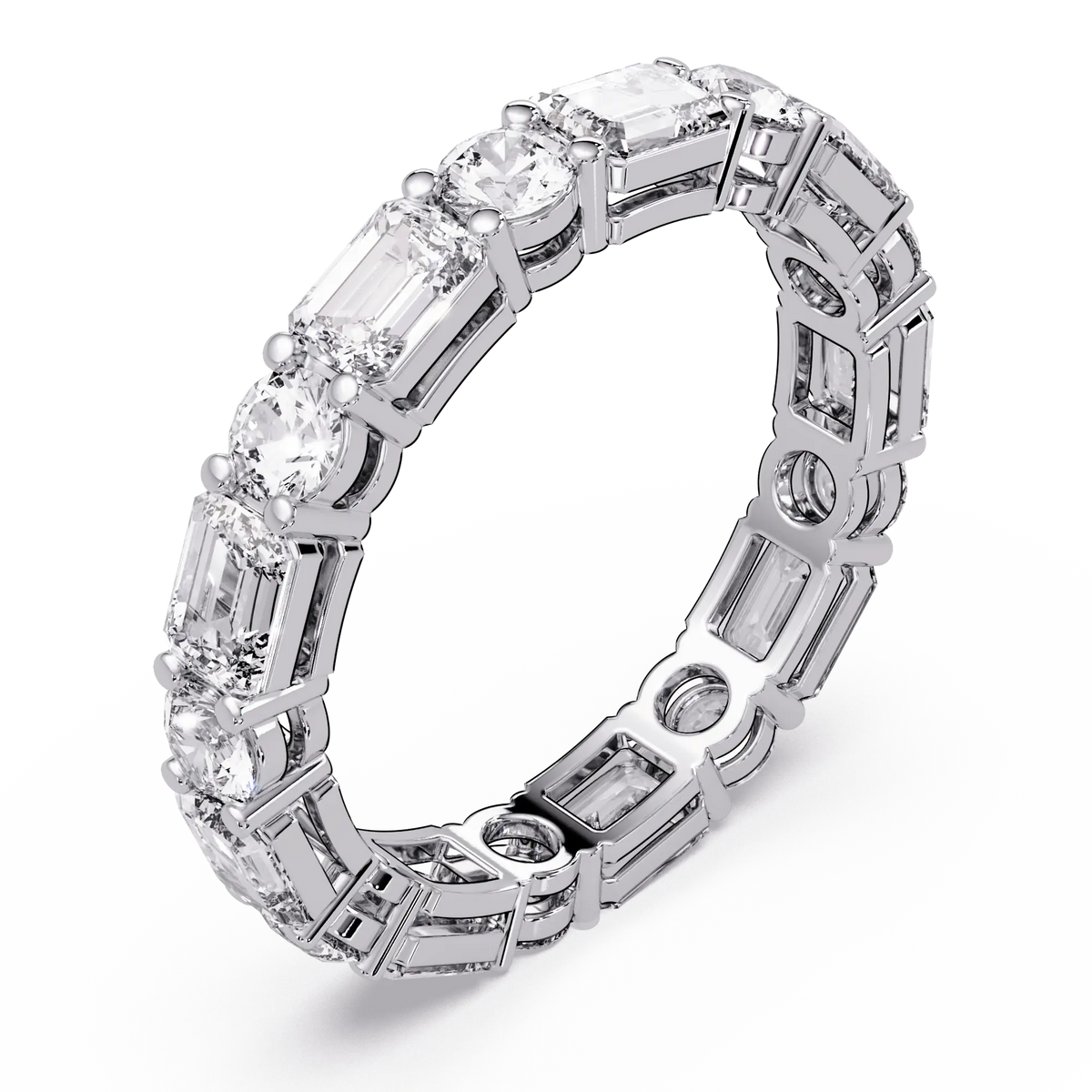 Emerald & Round Lab Grown Diamond Eternity Wedding Band & Mixed Cut Anniversary Ring