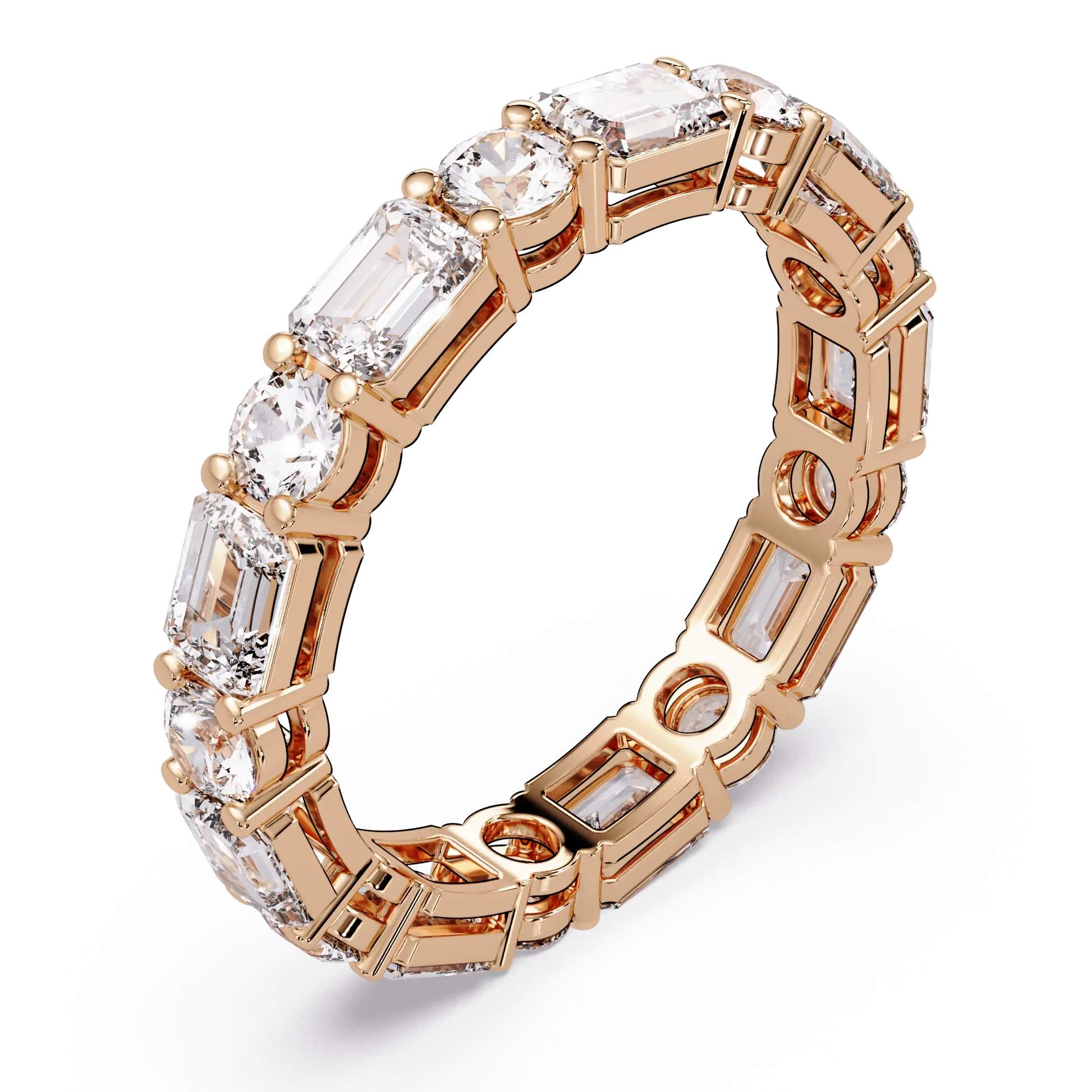 Emerald & Round Lab Grown Diamond Eternity Wedding Band & Mixed Cut Anniversary Ring