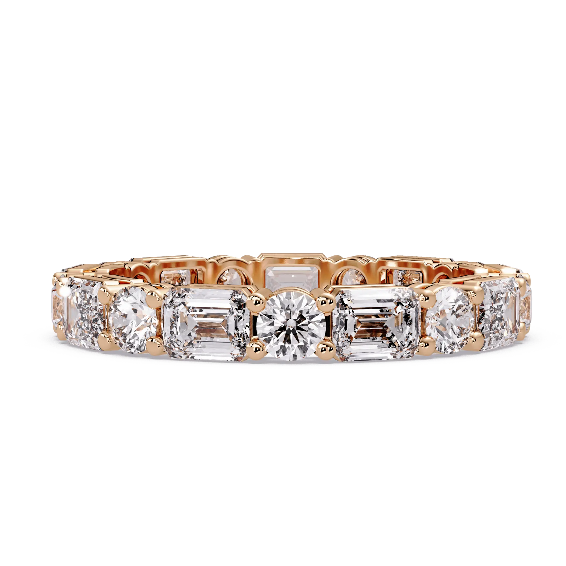 Emerald & Round Lab Grown Diamond Eternity Wedding Band & Mixed Cut Anniversary Ring