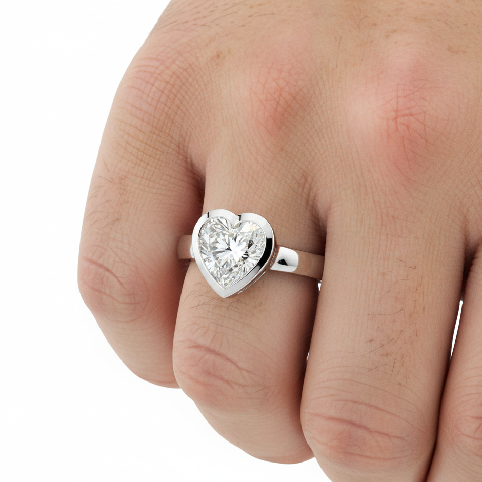 Heart Cut Lab Grown Diamond Bezel Solitaire Ring