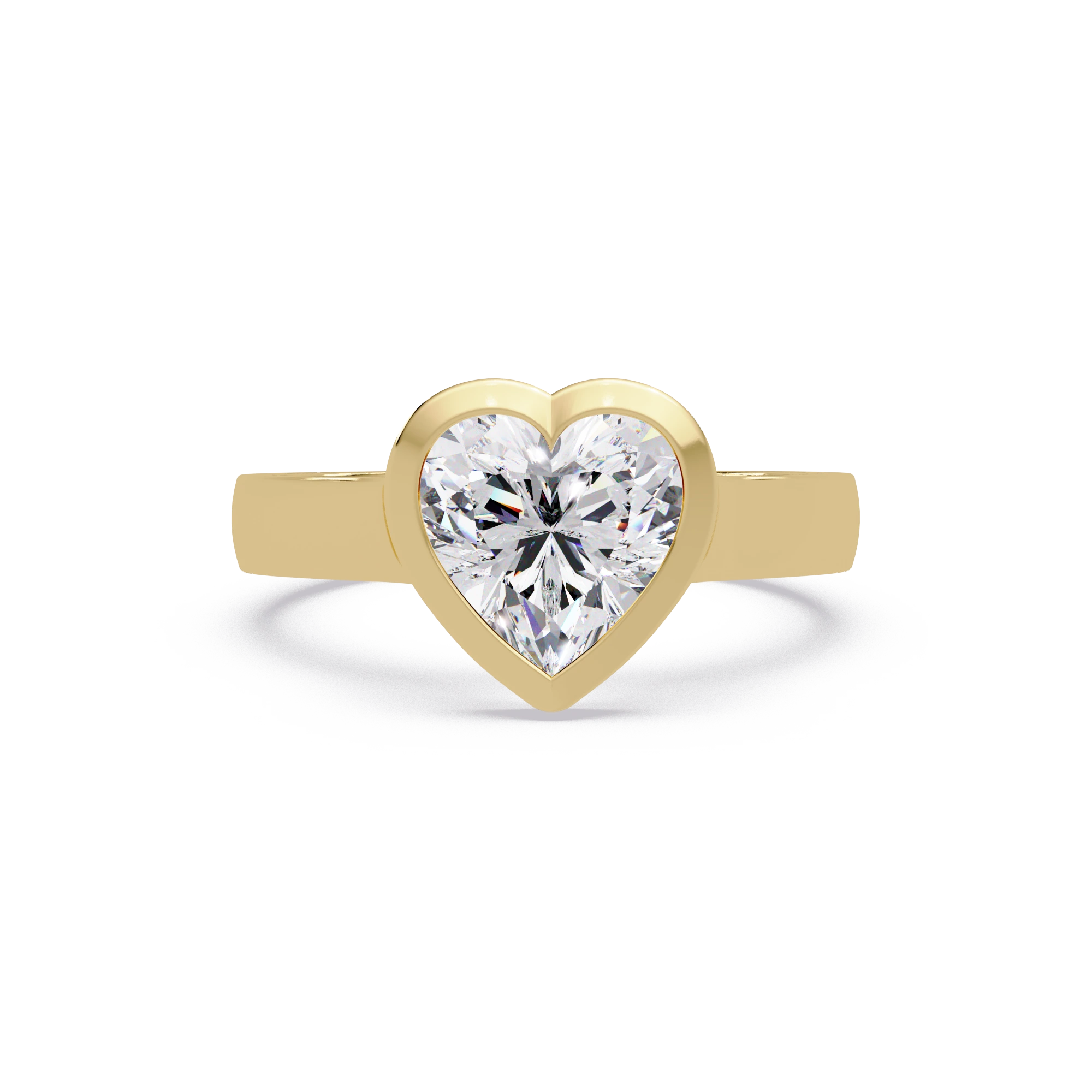 Heart Shaped Lab Grown Diamond Engagement Ring Bezel Set Solitaire Gold Ring for Romantic Elegance
