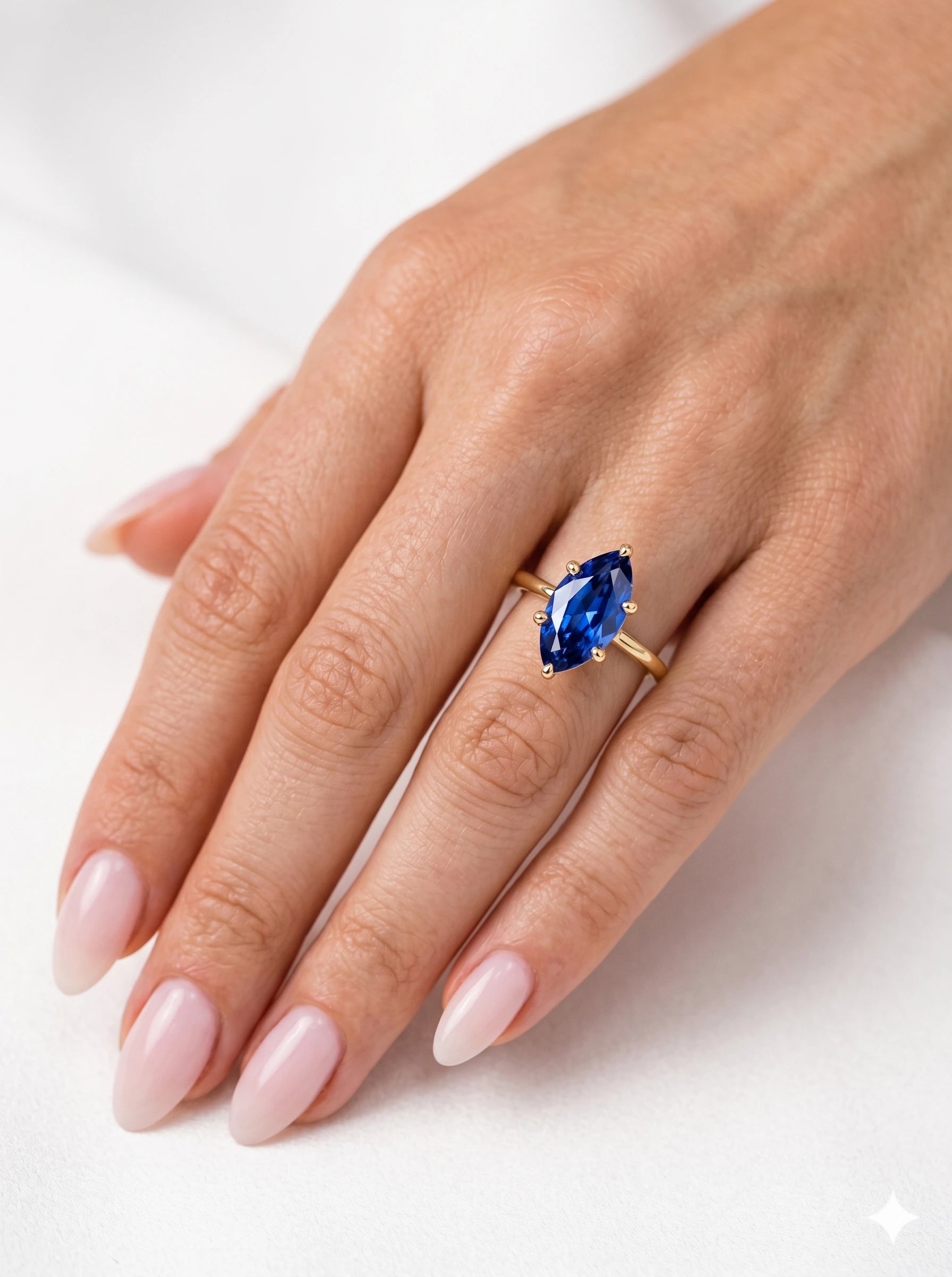 Marquise Blue Sapphire Solitaire Ring Lab Grown Diamond Engagement Ring Unique Bridal Jewellery
