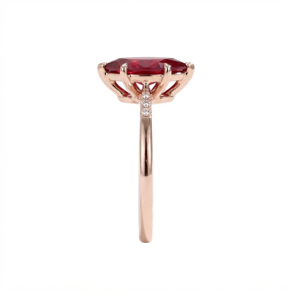 Marquise Cut Red Ruby Minimalist Engagement Ring with Diamond Accents, Dainty Ruby Solitaire Ring, Elegant Gemstone Ring for Women