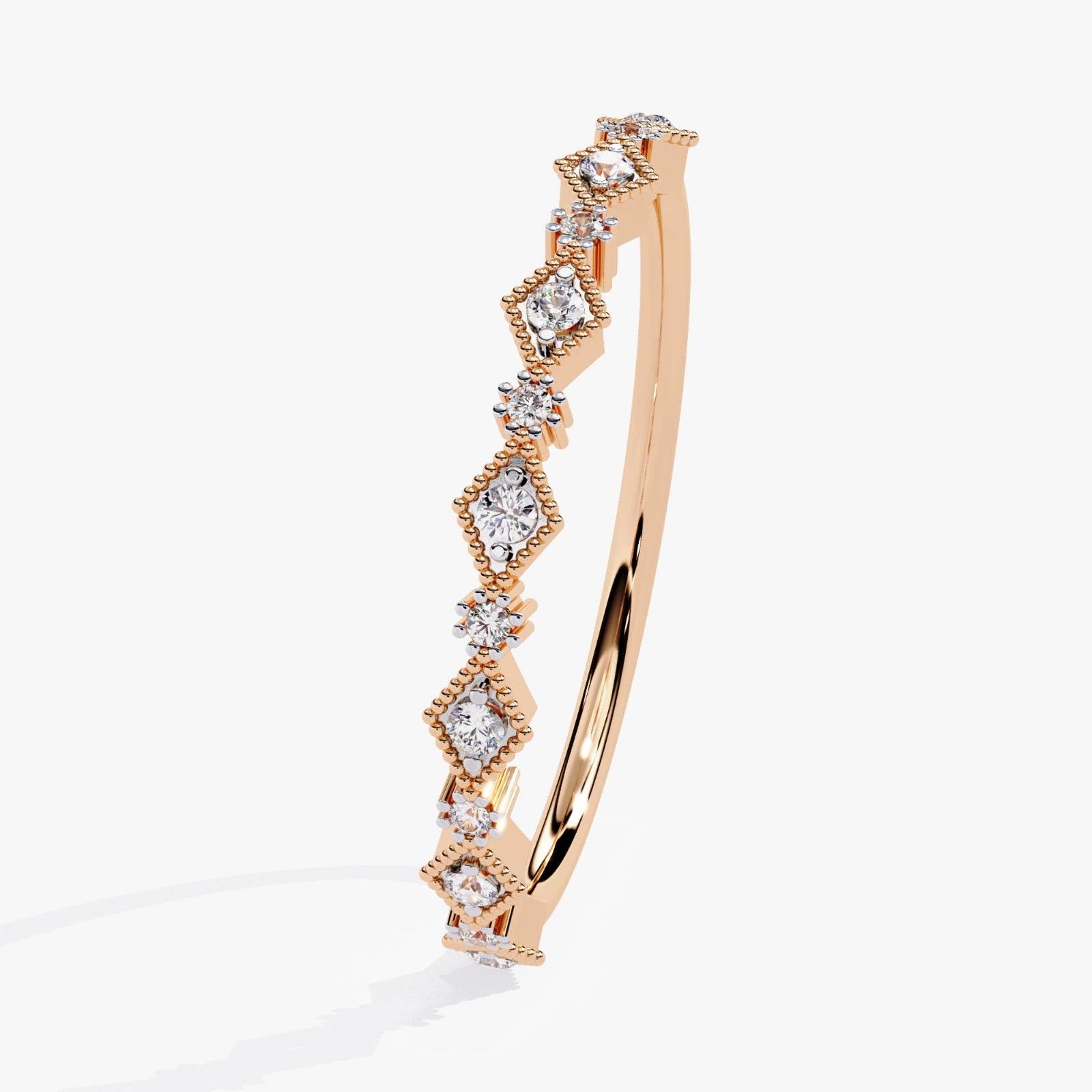 Gold Diamond Anniversary Band – Vintage Geometric Lab Grown Diamond Ring