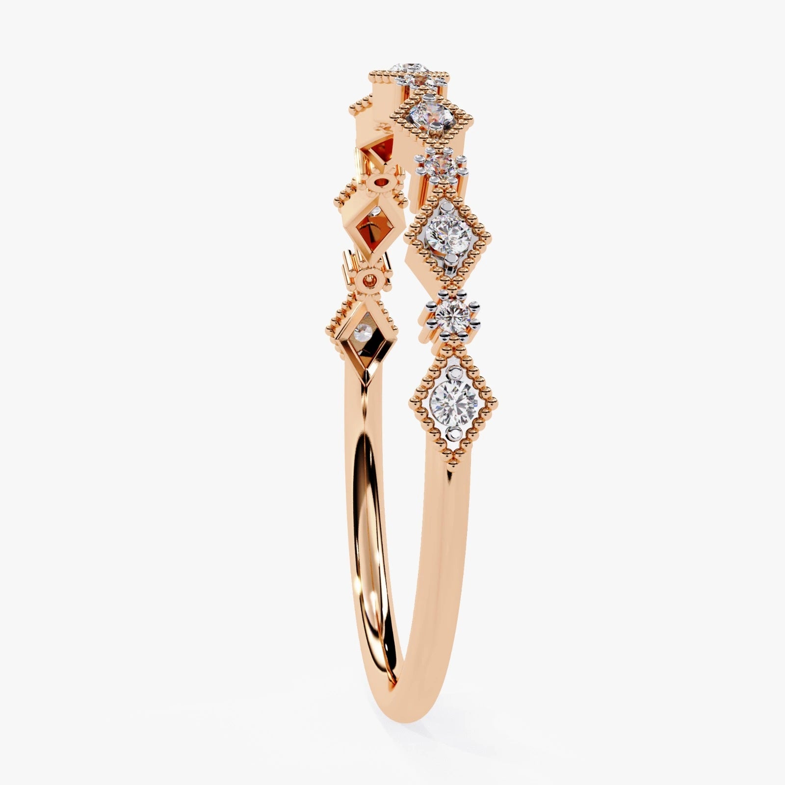 Gold Diamond Anniversary Band – Vintage Geometric Lab Grown Diamond Ring