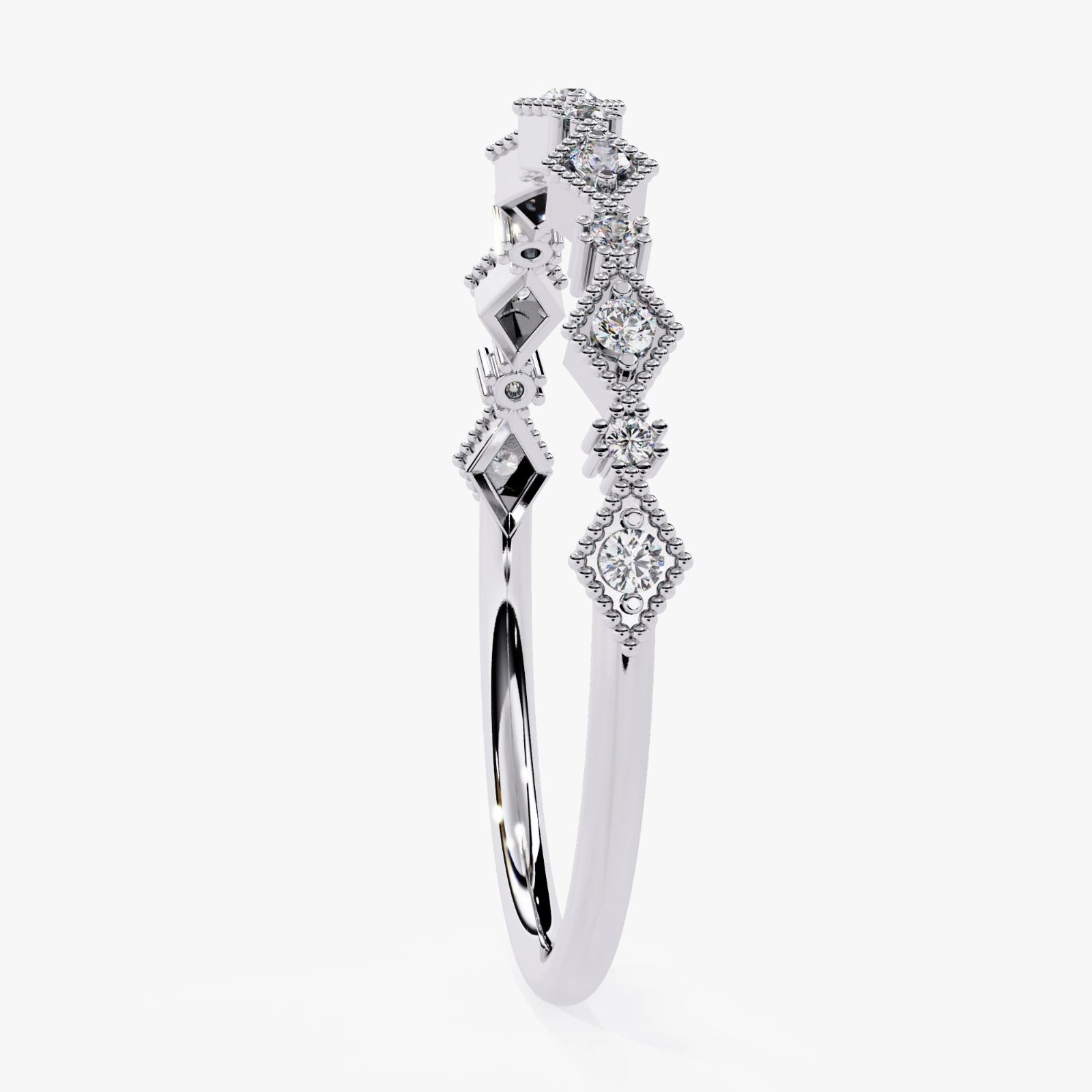 Gold Diamond Anniversary Band – Vintage Geometric Lab Grown Diamond Ring