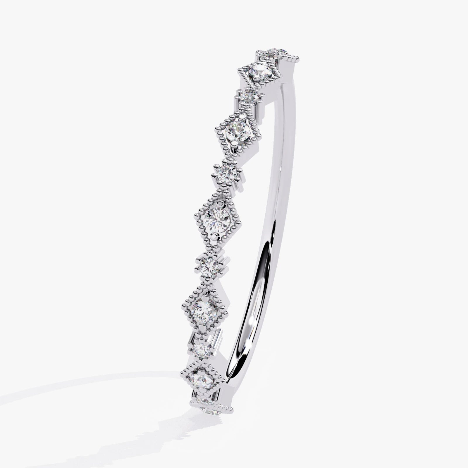 Gold Diamond Anniversary Band – Vintage Geometric Lab Grown Diamond Ring