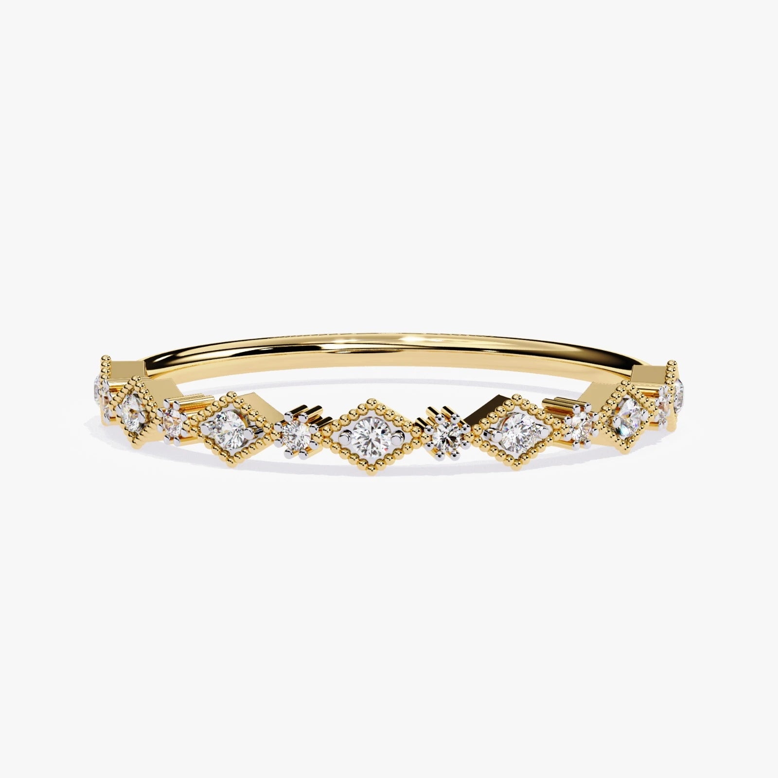Gold Diamond Anniversary Band – Vintage Geometric Lab Grown Diamond Ring