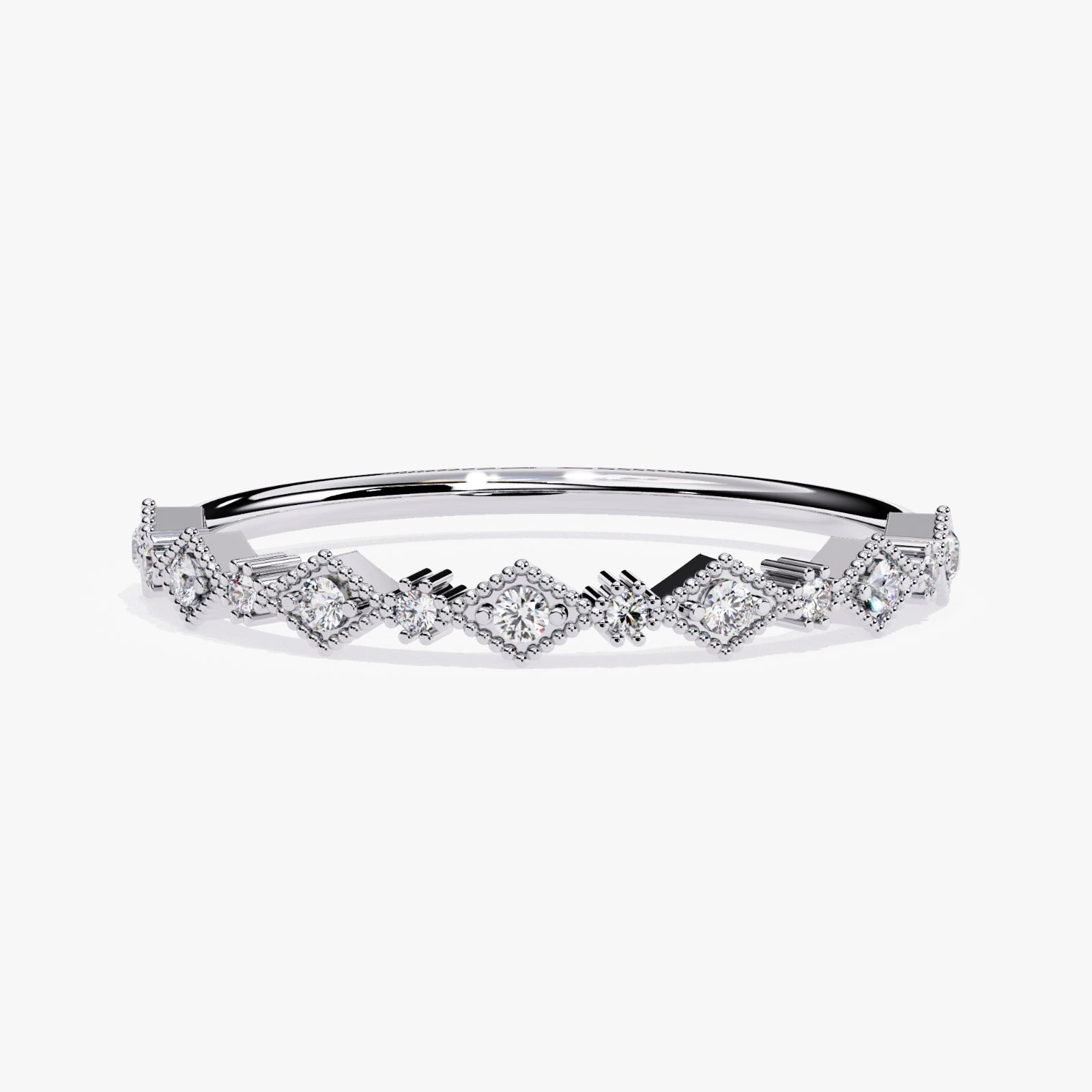 Gold Diamond Anniversary Band – Vintage Geometric Lab Grown Diamond Ring