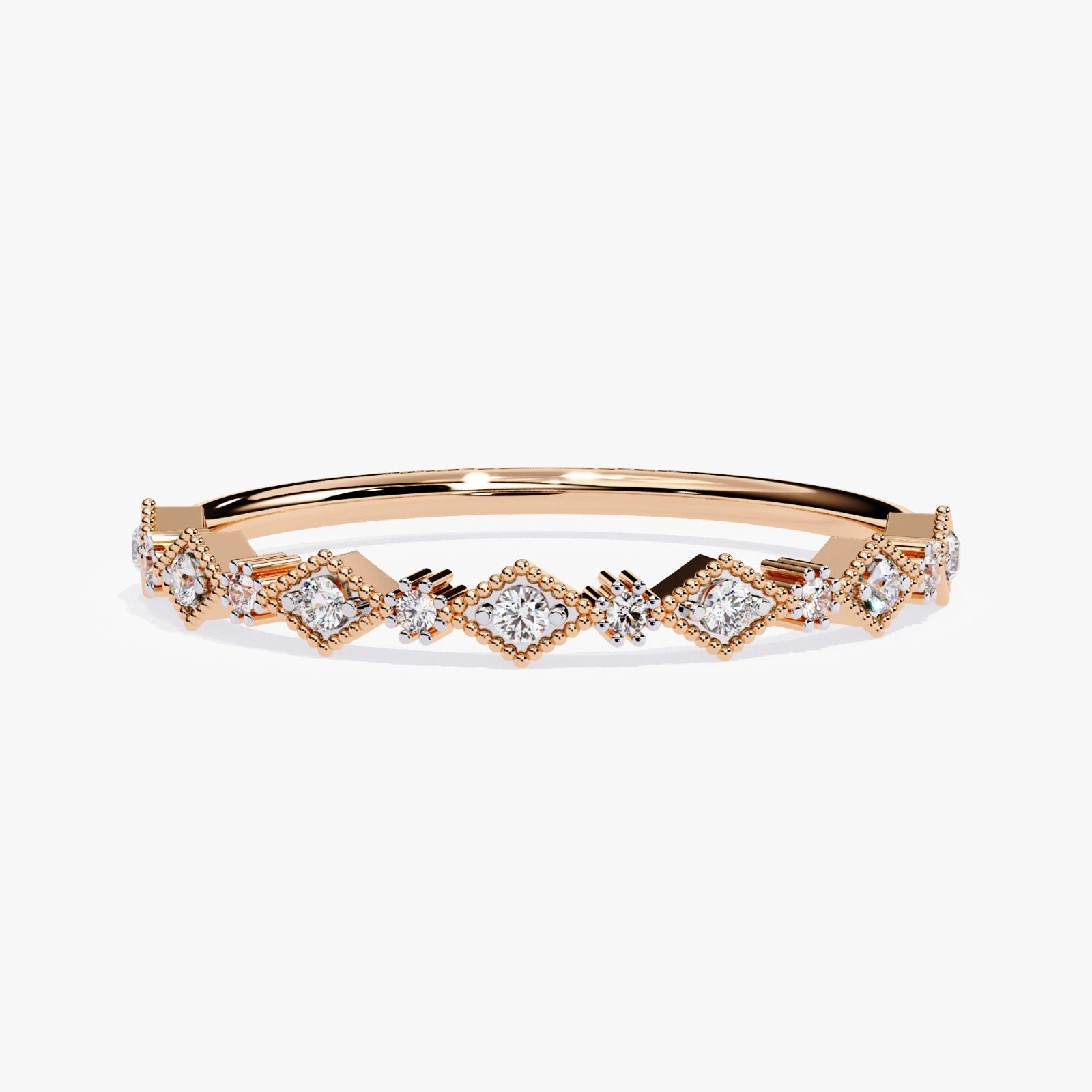 Gold Diamond Anniversary Band – Vintage Geometric Lab Grown Diamond Ring