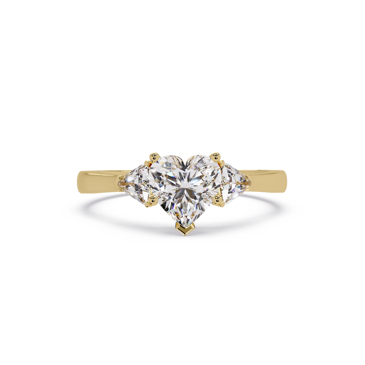 Heart Shaped Lab Grown Diamond Ring Three Stone Gold Engagement Ring with Side Diamonds