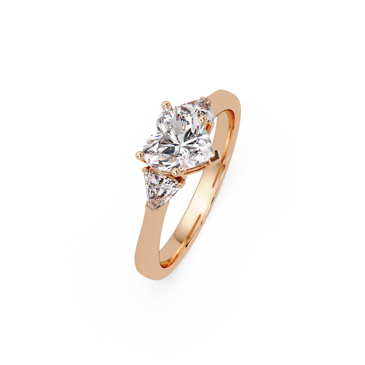 Heart Shaped Lab Grown Diamond Ring Three Stone Gold Engagement Ring with Side Diamonds