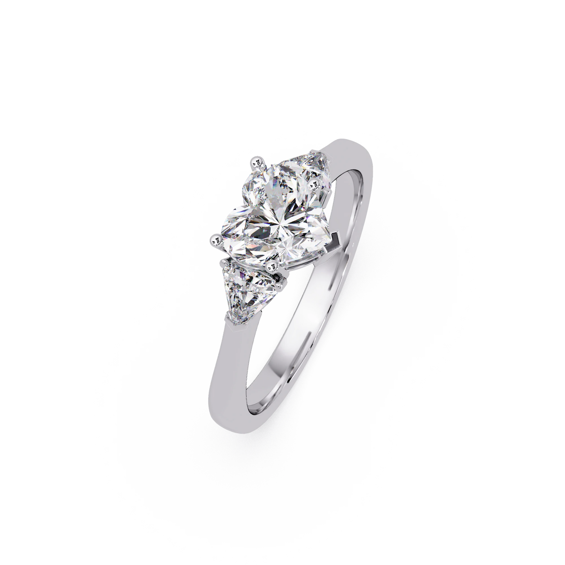 Heart Shaped Lab Grown Diamond Ring Three Stone Gold Engagement Ring with Side Diamonds
