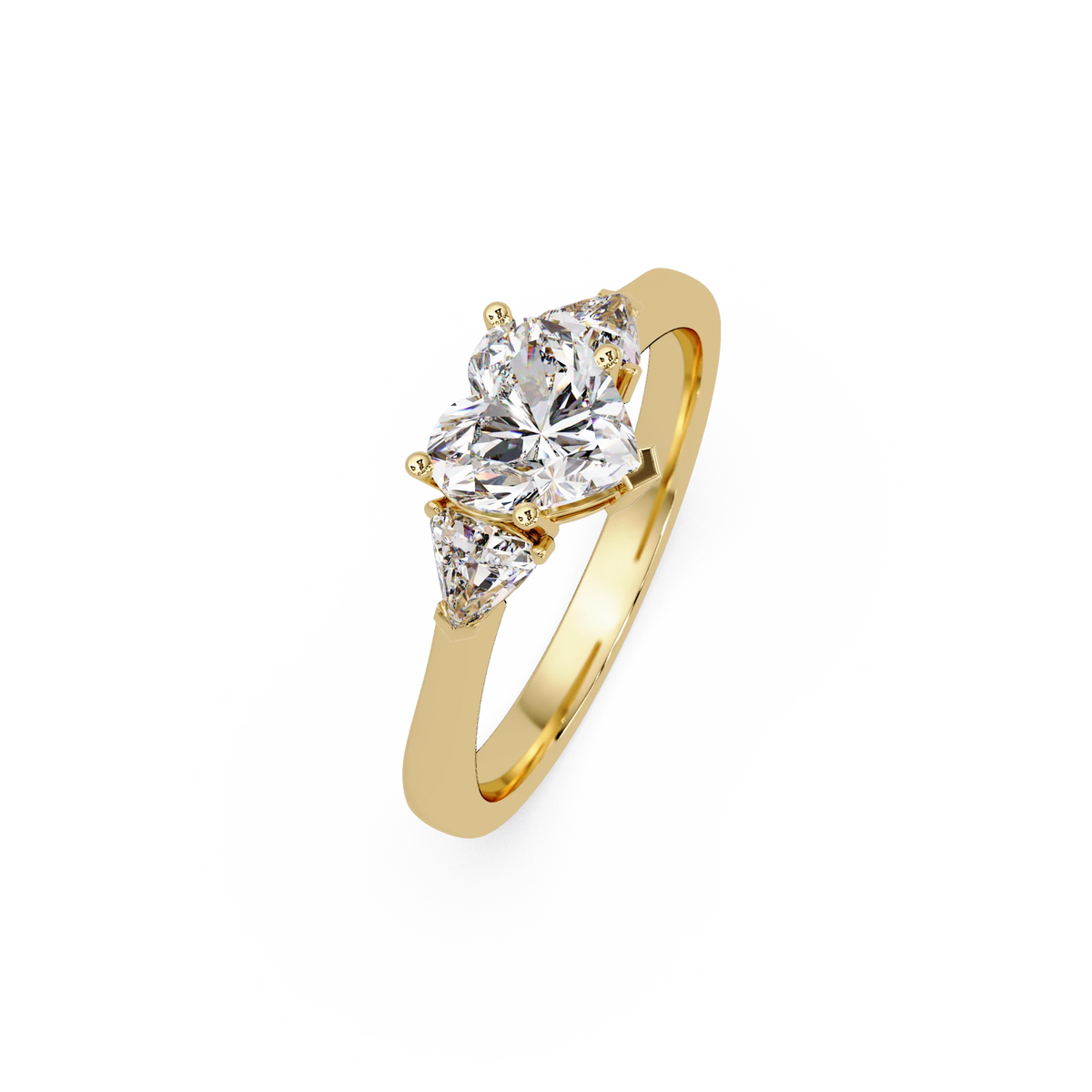 Heart Shaped Lab Grown Diamond Ring Three Stone Gold Engagement Ring with Side Diamonds