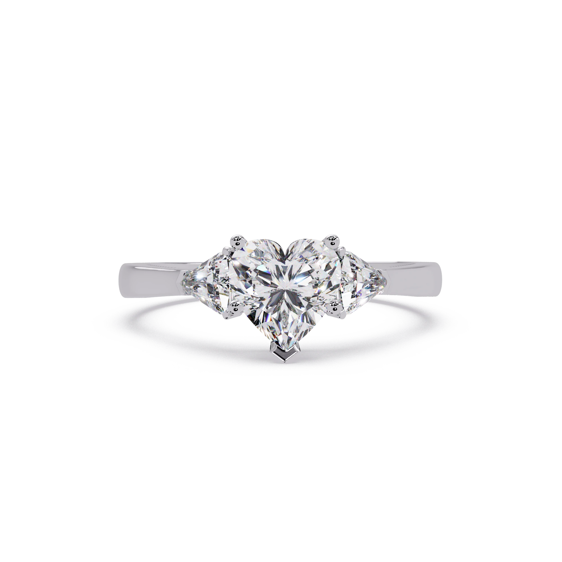 Heart Shaped Lab Grown Diamond Ring Three Stone Gold Engagement Ring with Side Diamonds