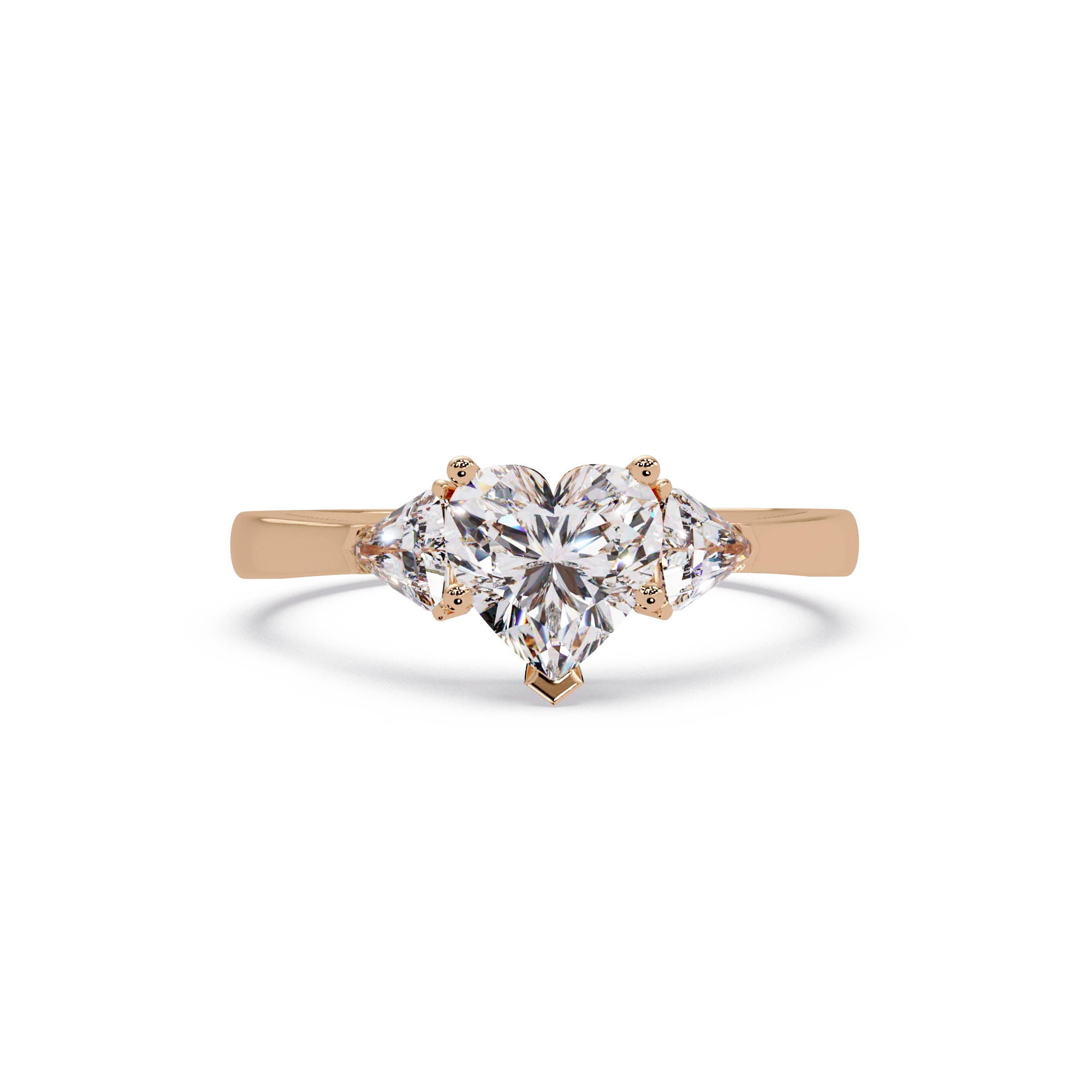 Heart Shaped Lab Grown Diamond Ring Three Stone Gold Engagement Ring with Side Diamonds