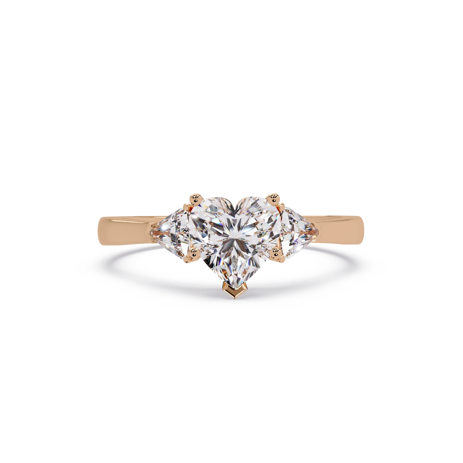 Heart Shaped Lab Grown Diamond Ring Three Stone Gold Engagement Ring with Side Diamonds