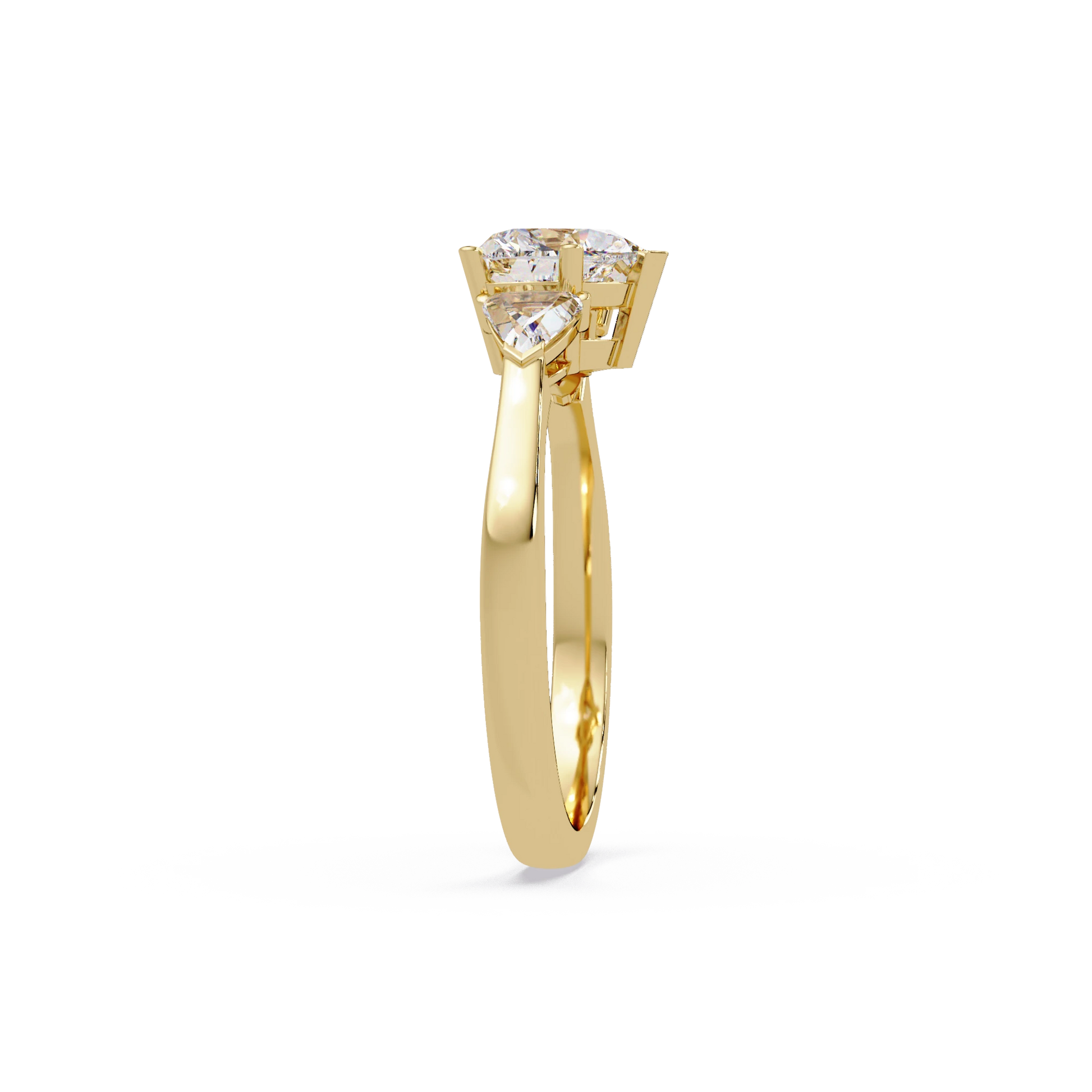 Heart Shaped Lab Grown Diamond Ring Three Stone Gold Engagement Ring with Side Diamonds