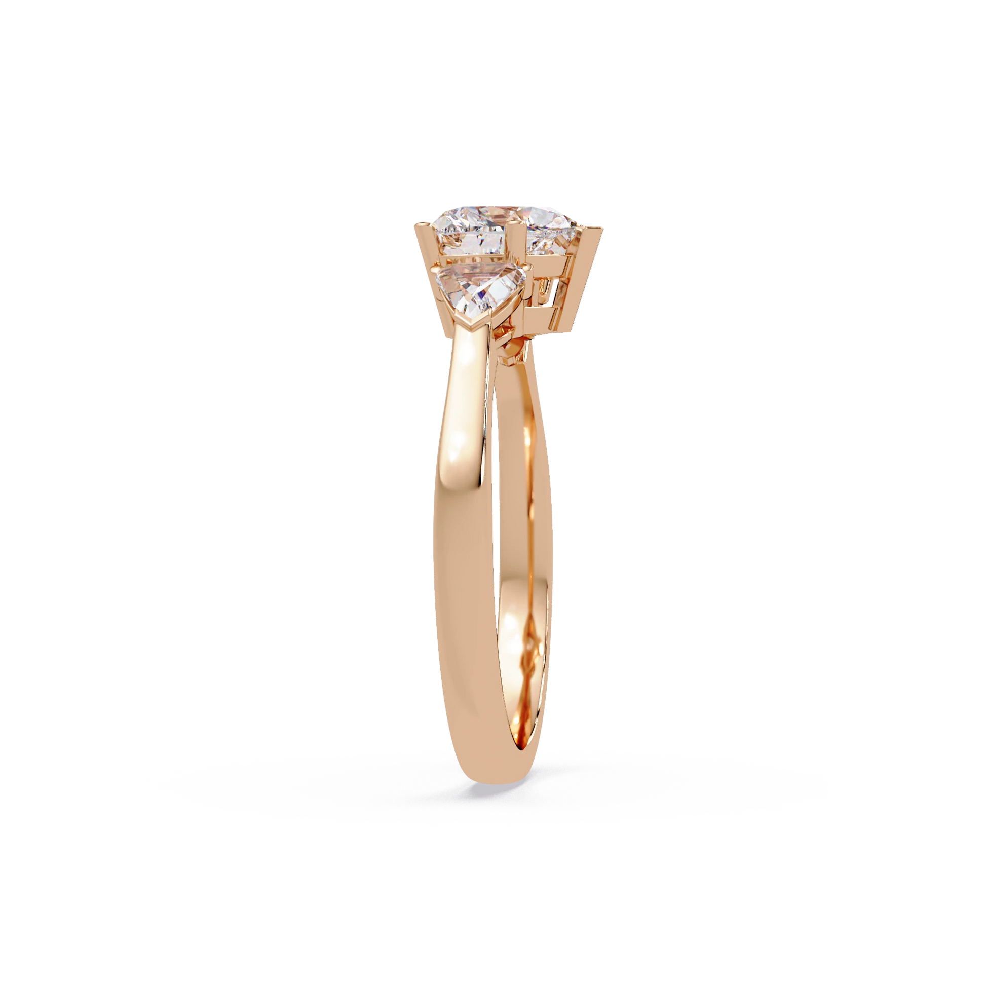 Heart Shaped Lab Grown Diamond Ring Three Stone Gold Engagement Ring with Side Diamonds