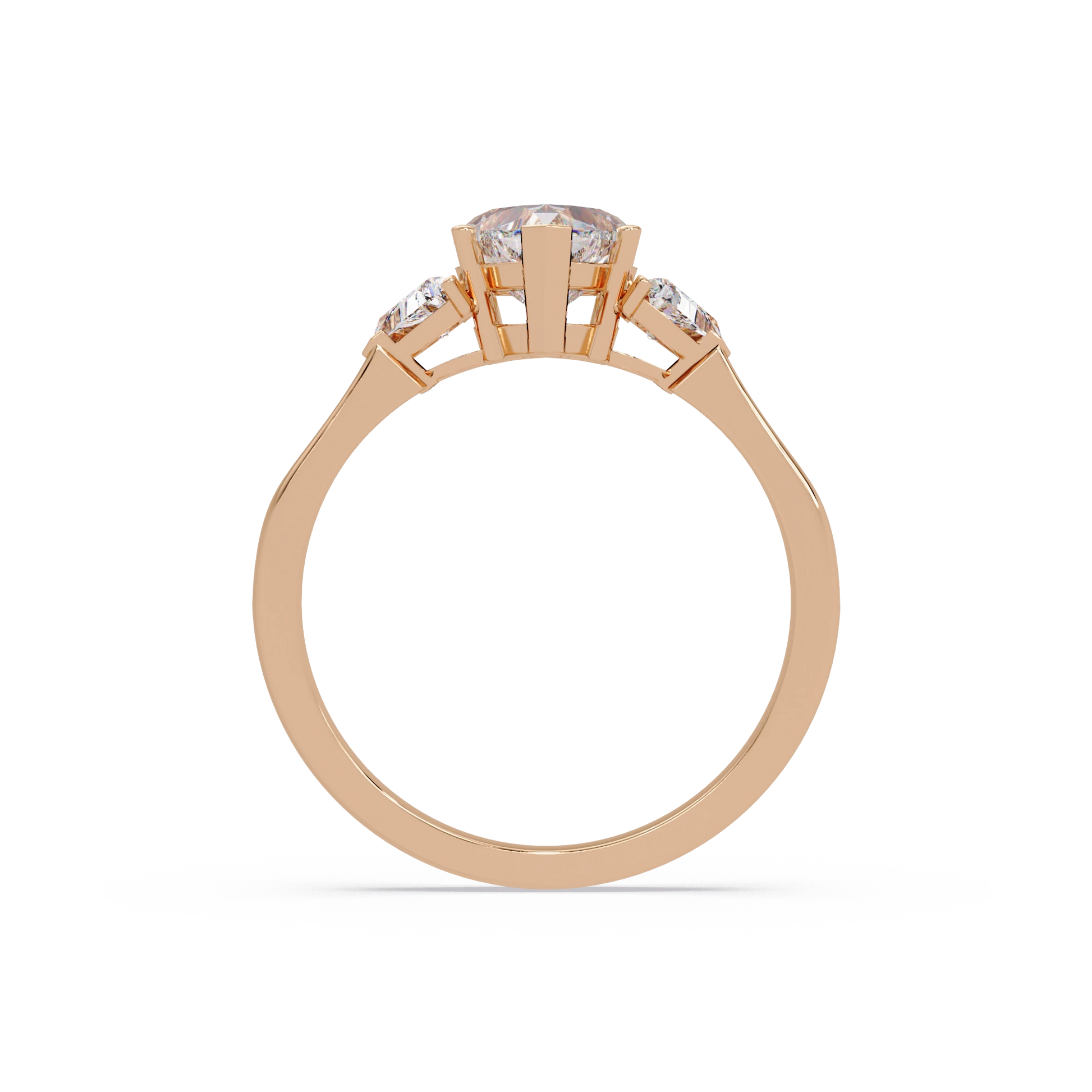 Heart Shaped Lab Grown Diamond Ring Three Stone Gold Engagement Ring with Side Diamonds