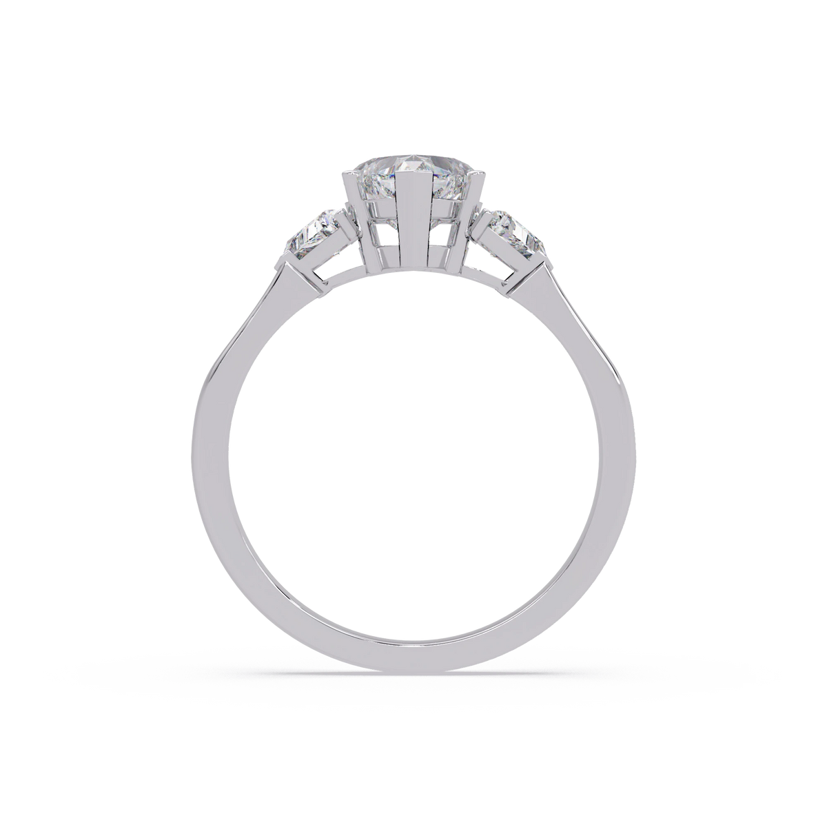 Heart Shaped Lab Grown Diamond Ring Three Stone Gold Engagement Ring with Side Diamonds