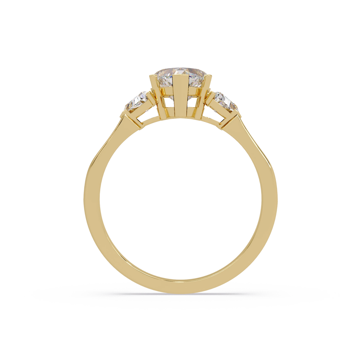 Heart Shaped Lab Grown Diamond Ring Three Stone Gold Engagement Ring with Side Diamonds