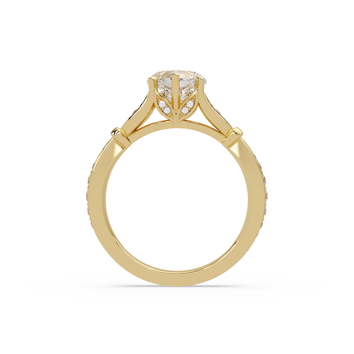 Heart Shaped Diamond Engagement Ring White Gold Leaf Pavé Romantic Bridal Ring
