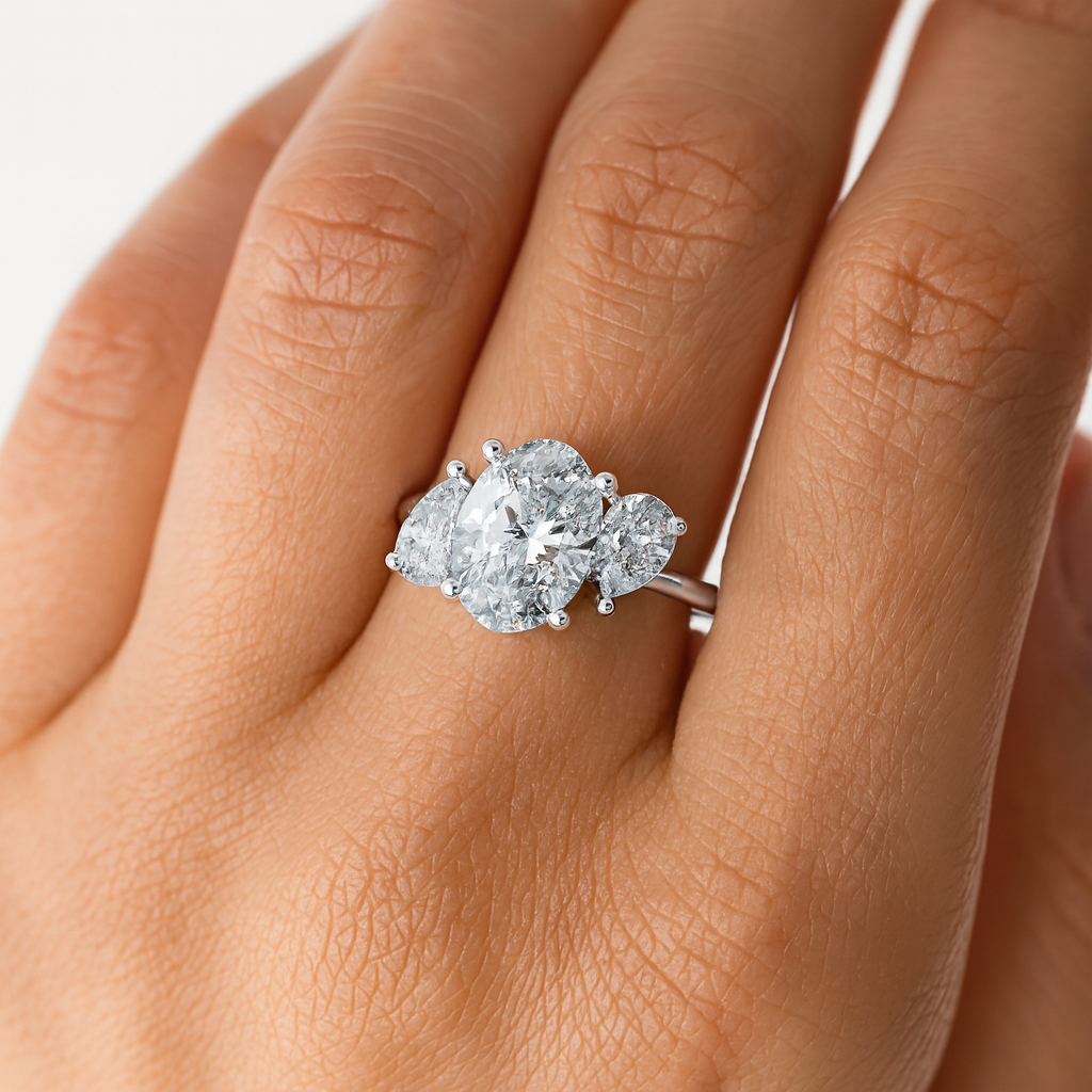 Oval Cut Lab Grown Diamond Three Stone Ring