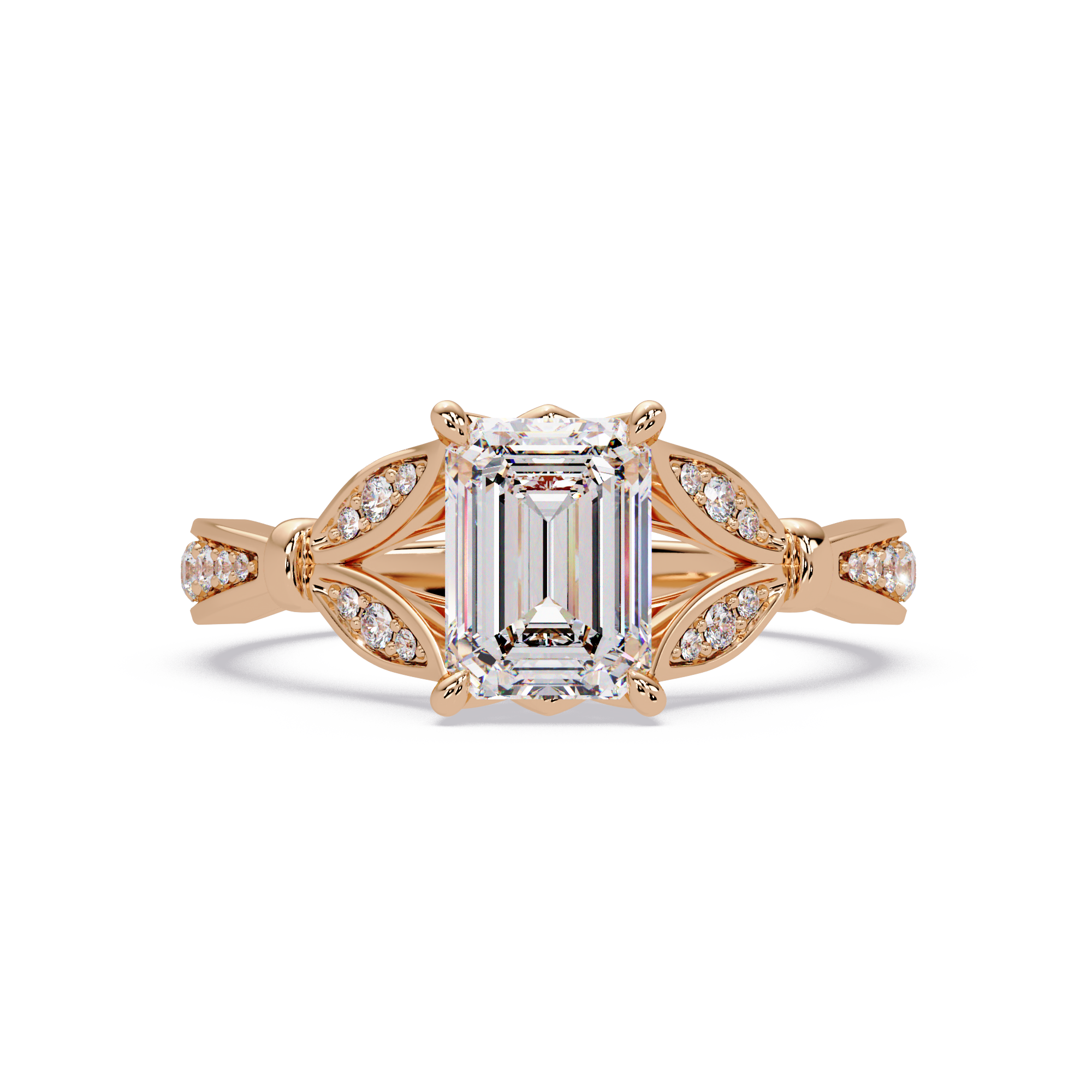 Emerald Cut Lab Grown Diamond Ring in Split Shank