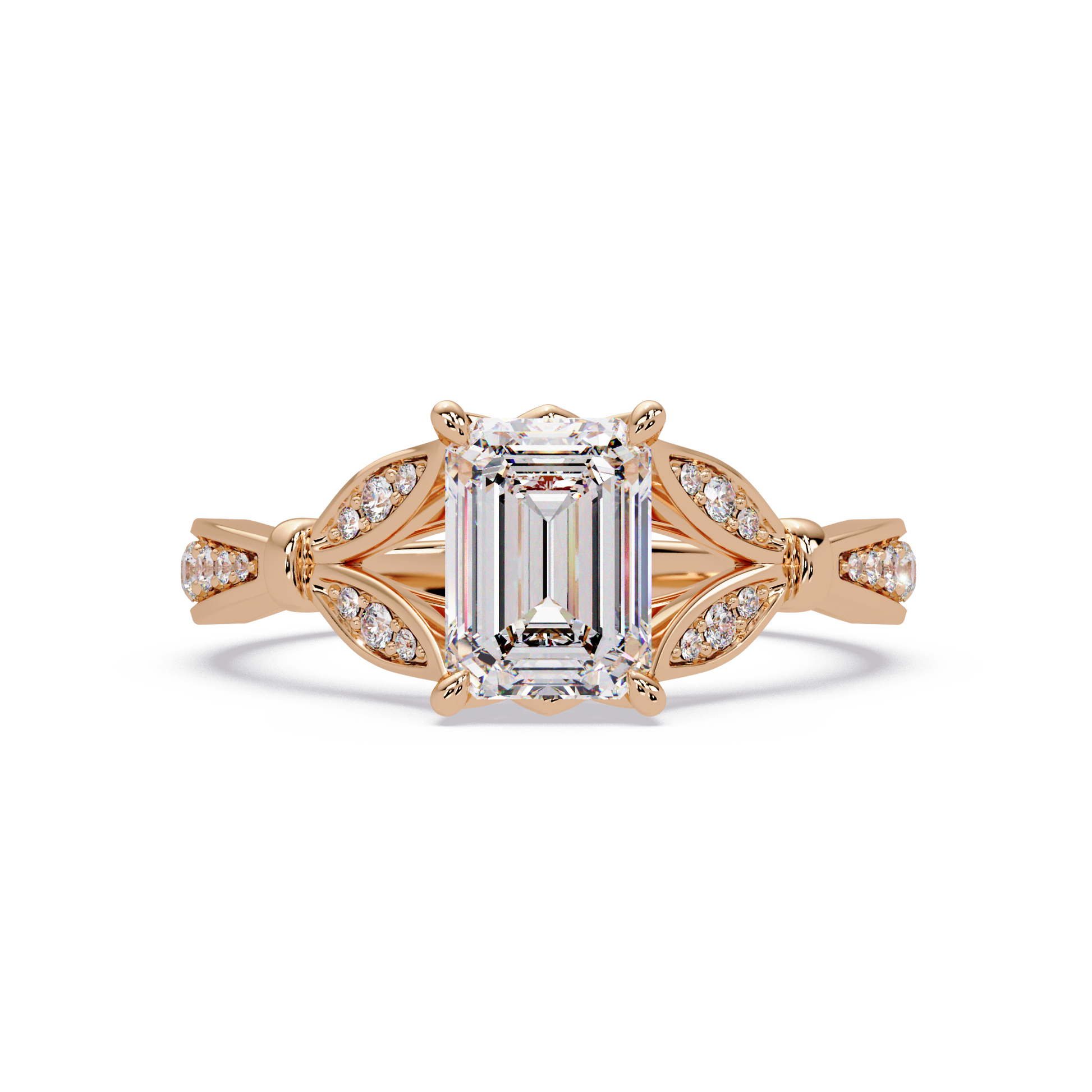 Emerald Cut Lab Grown Diamond Ring in Split Shank