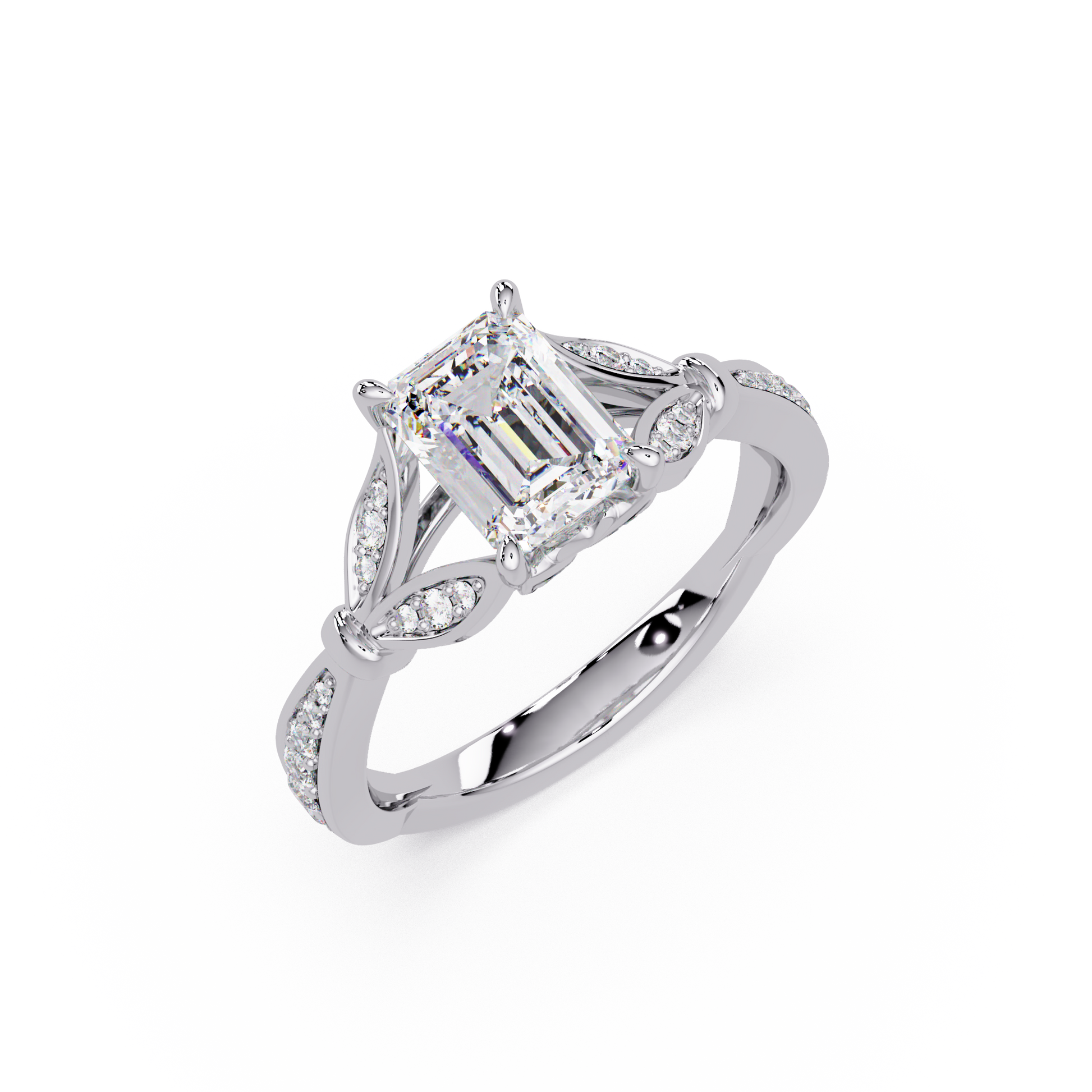 Emerald Cut Lab Grown Diamond Ring in Split Shank