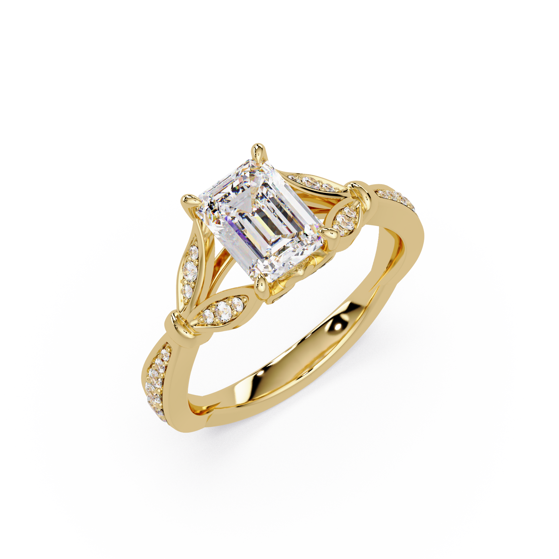 Emerald Cut Lab Grown Diamond Ring in Split Shank