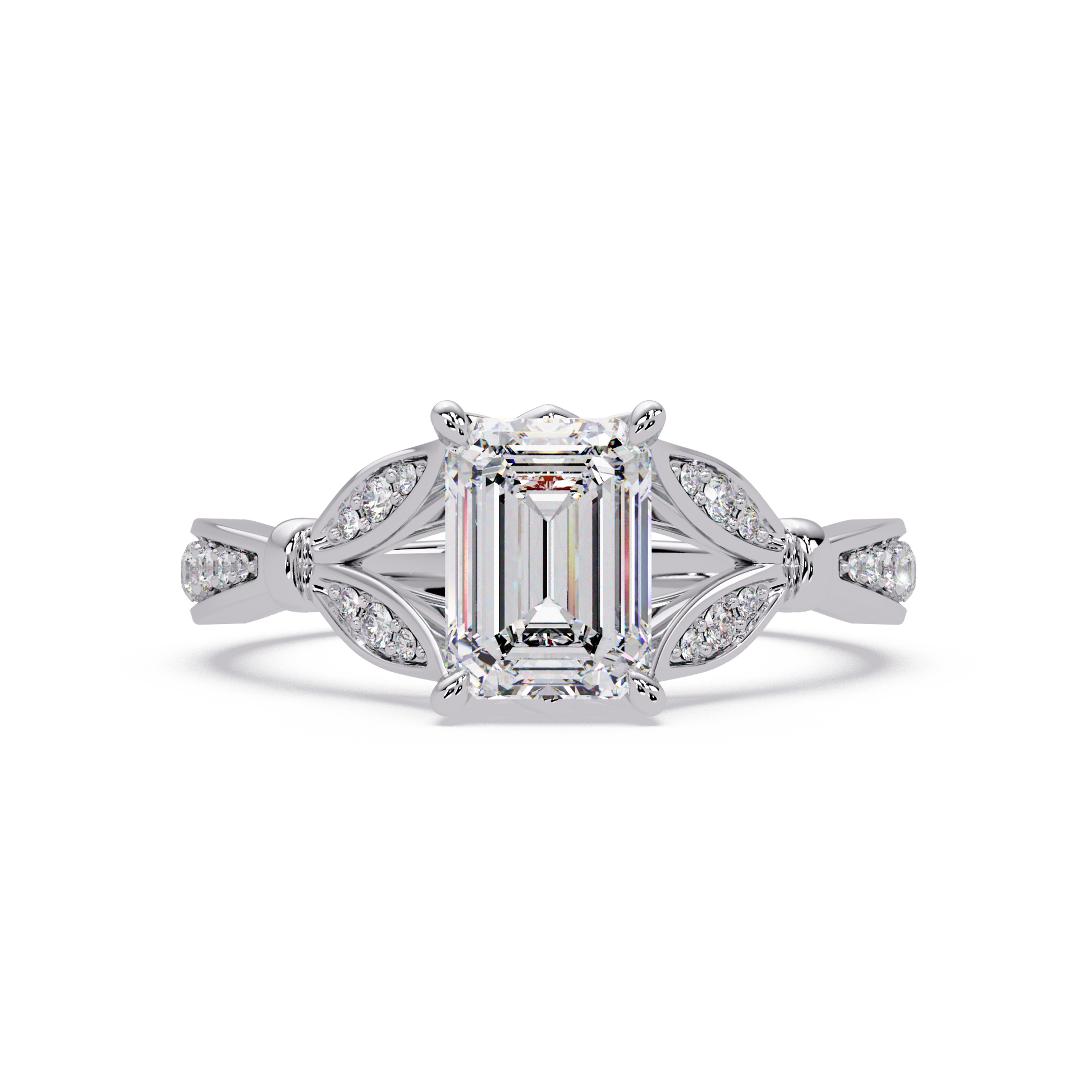 Emerald Cut Lab Grown Diamond Ring in Split Shank