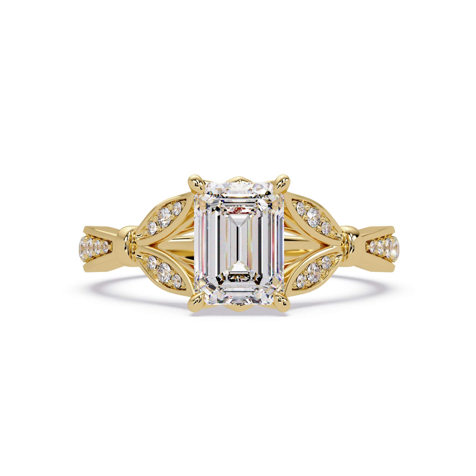 Emerald Cut Lab Grown Diamond Ring in Split Shank
