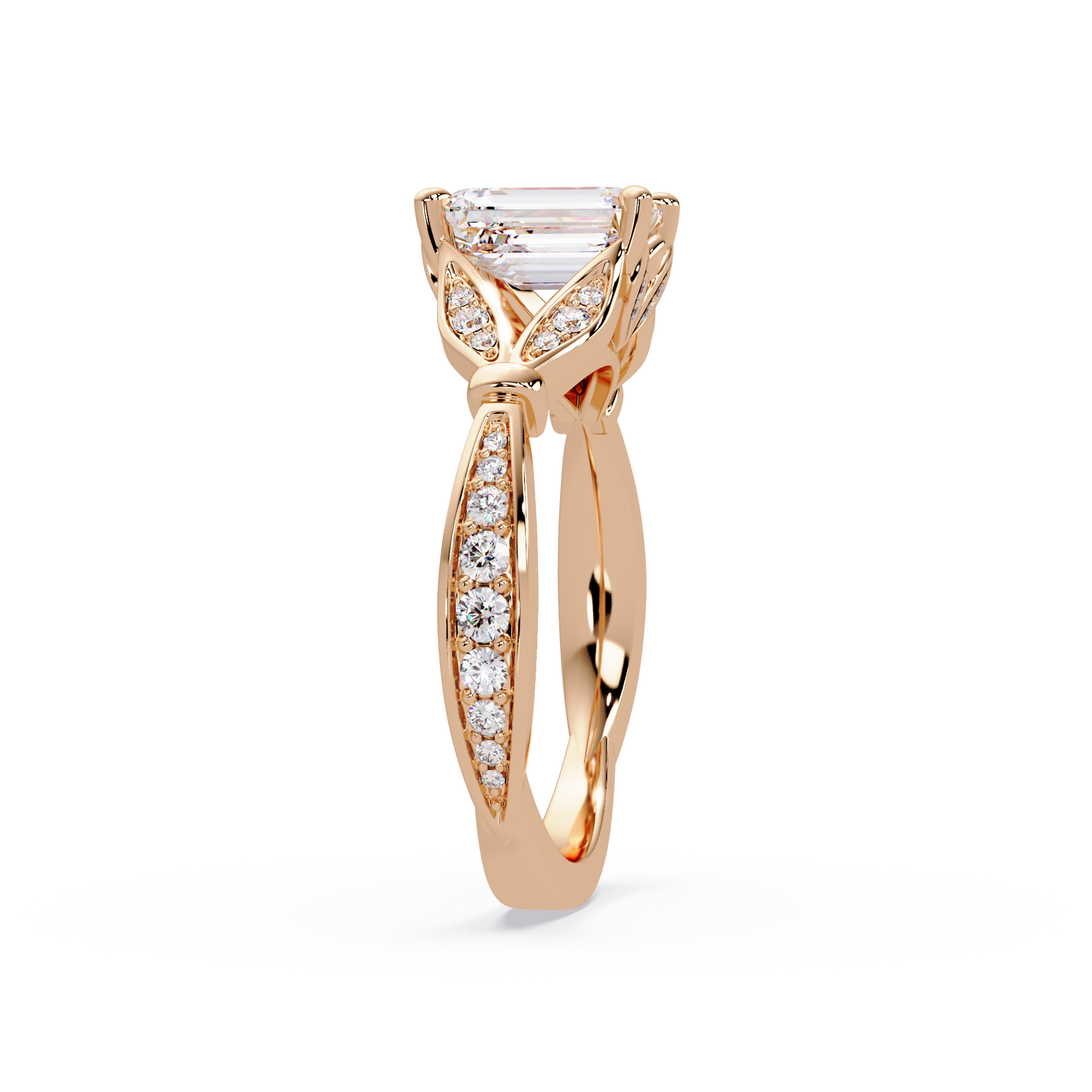 Emerald Cut Lab Grown Diamond Ring in Split Shank