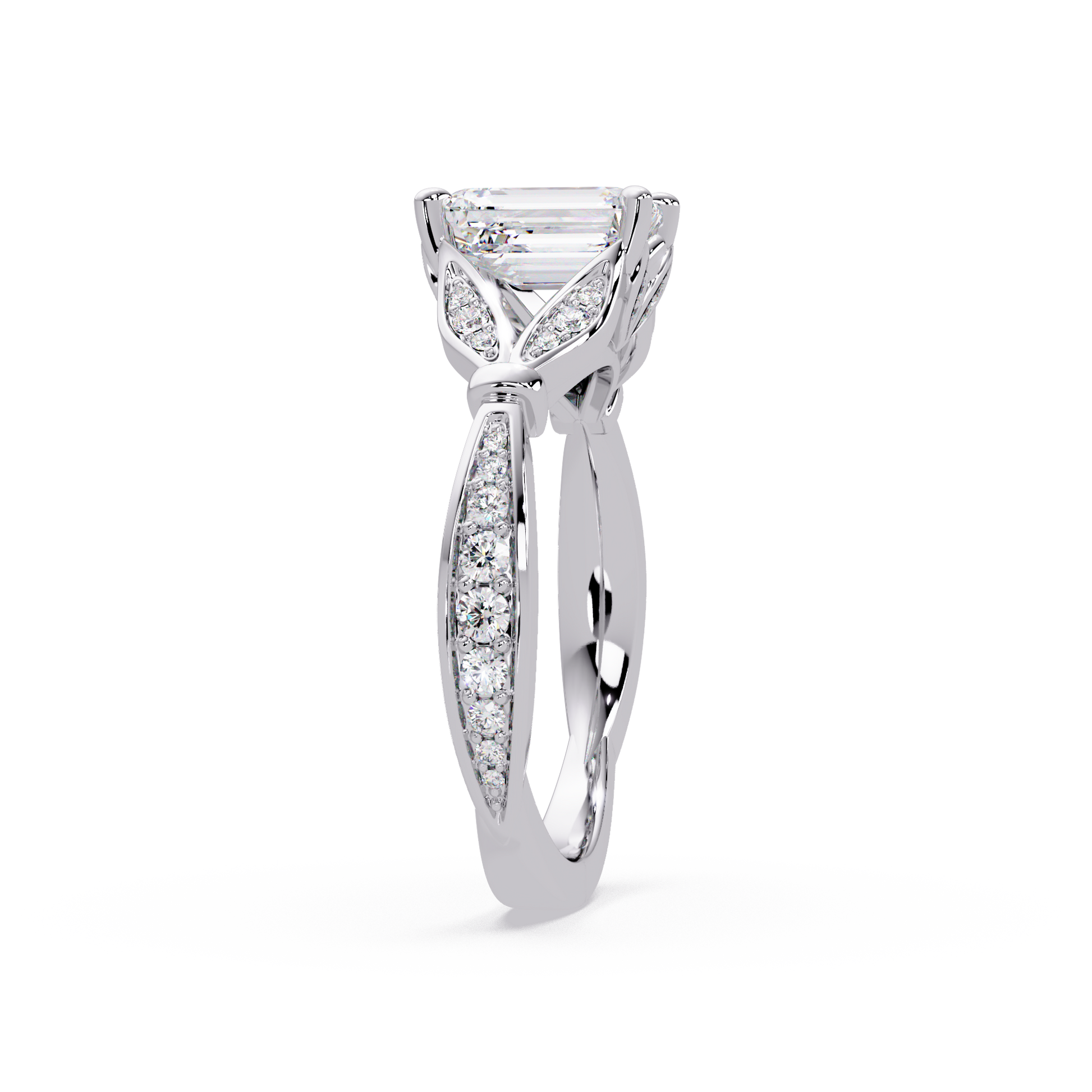 Emerald Cut Lab Grown Diamond Ring in Split Shank