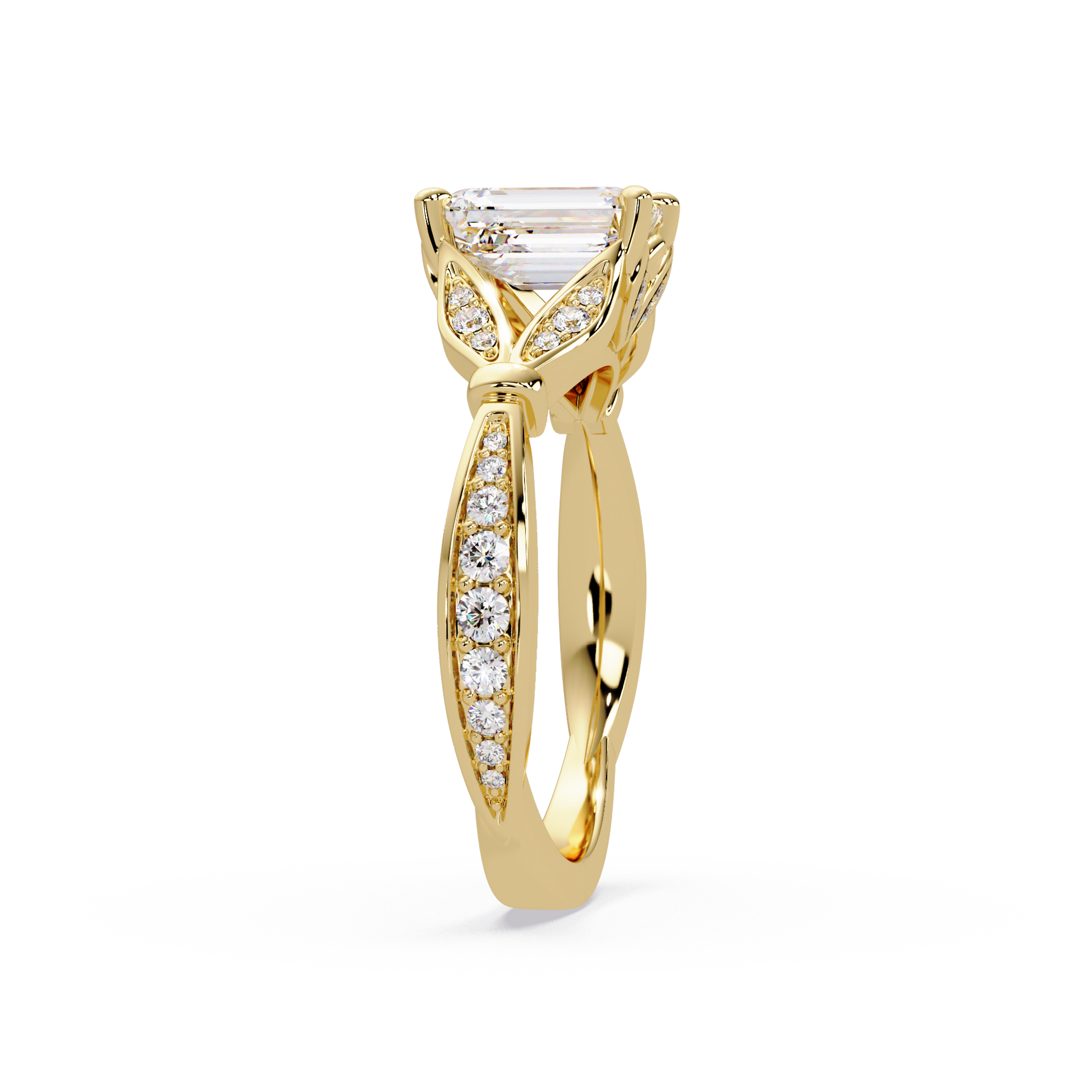 Emerald Cut Lab Grown Diamond Ring in Split Shank