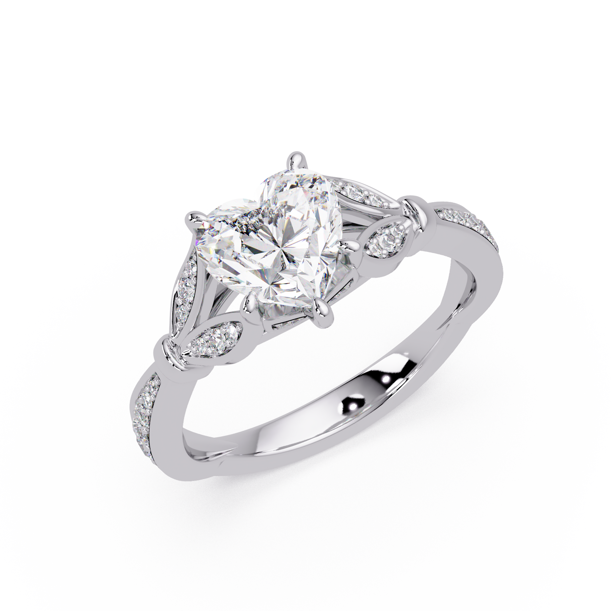 Heart Cut Lab Grown Diamond Split Shank Ring