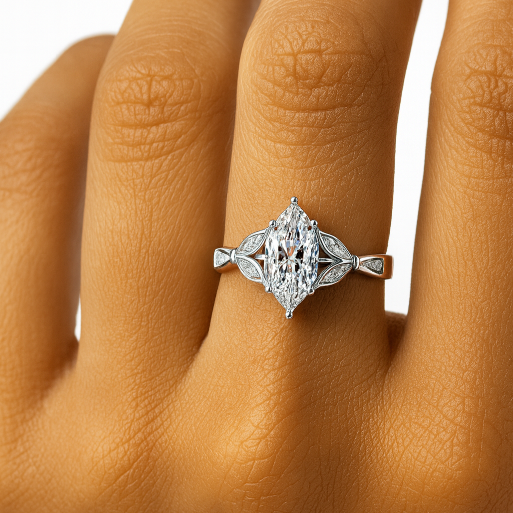 Marquise Cut Lab Grown Diamond Split Shank Ring