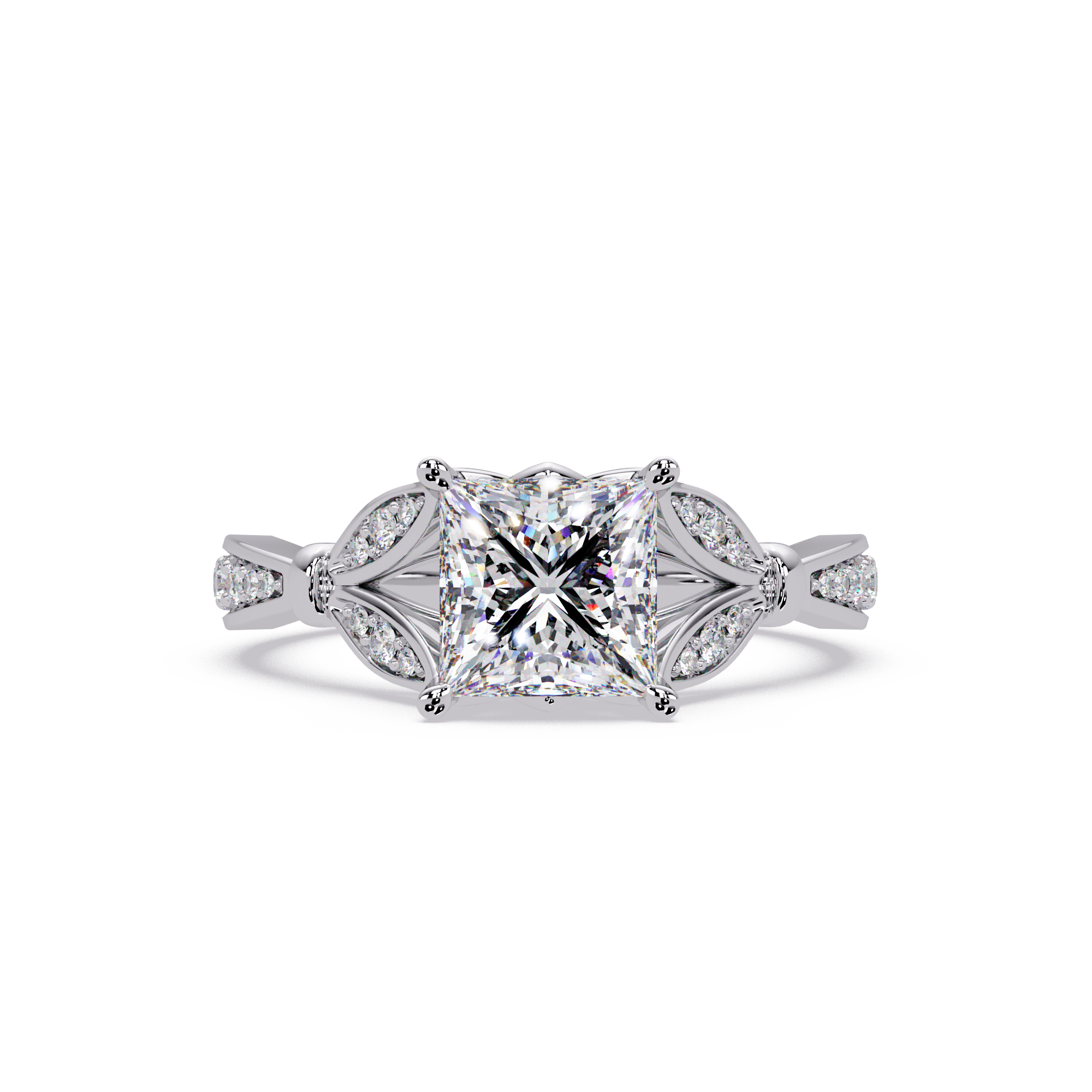 Princess Cut Lab Grown Engagement Ring Split Shank