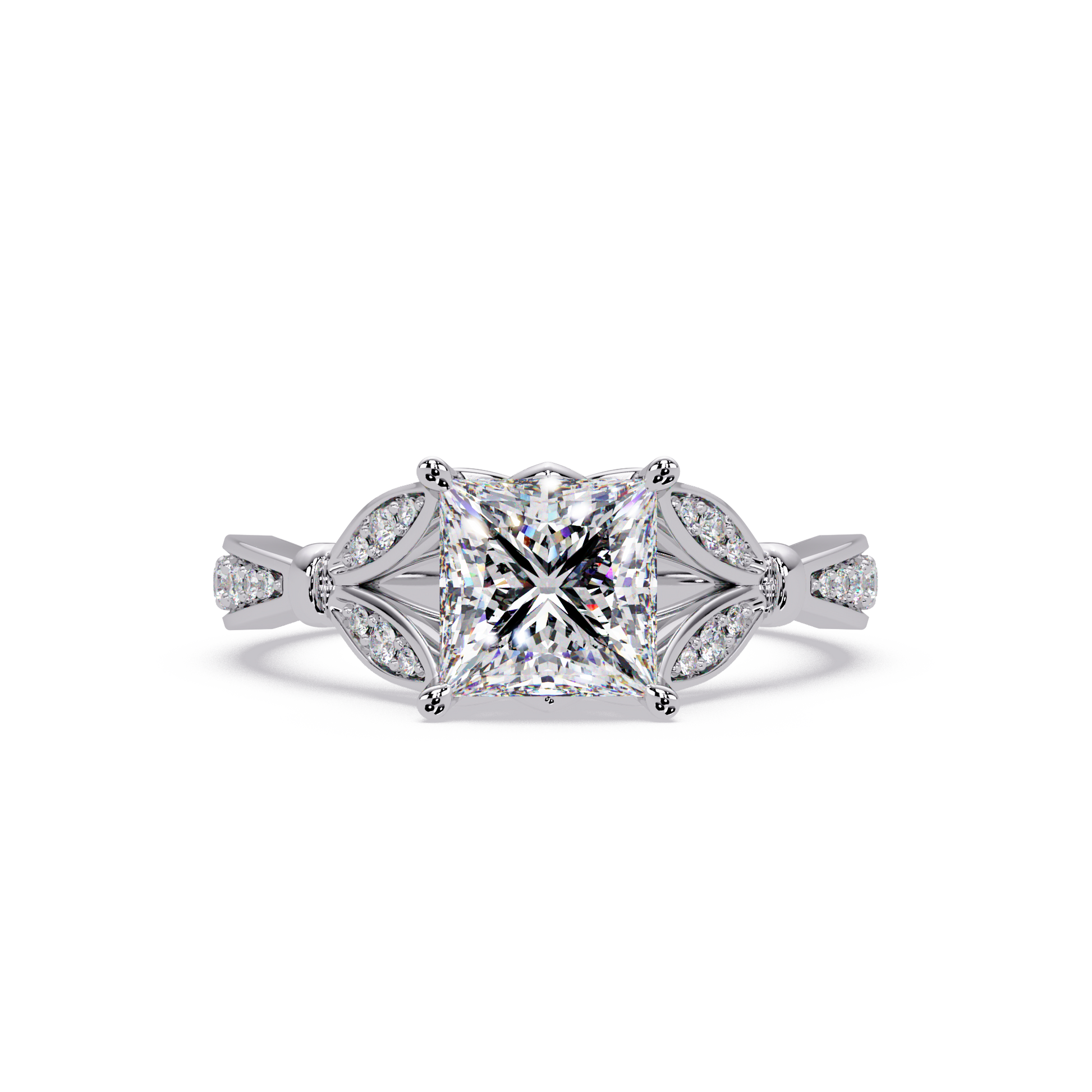 Princess Cut Lab Grown Engagement Ring Split Shank