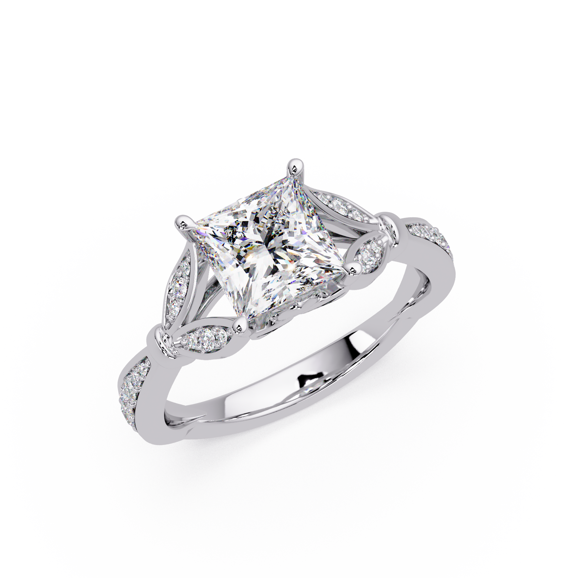 Princess Cut Lab Grown Engagement Ring Split Shank