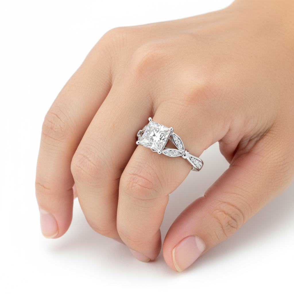 Princess Cut Lab Grown Engagement Ring Split Shank