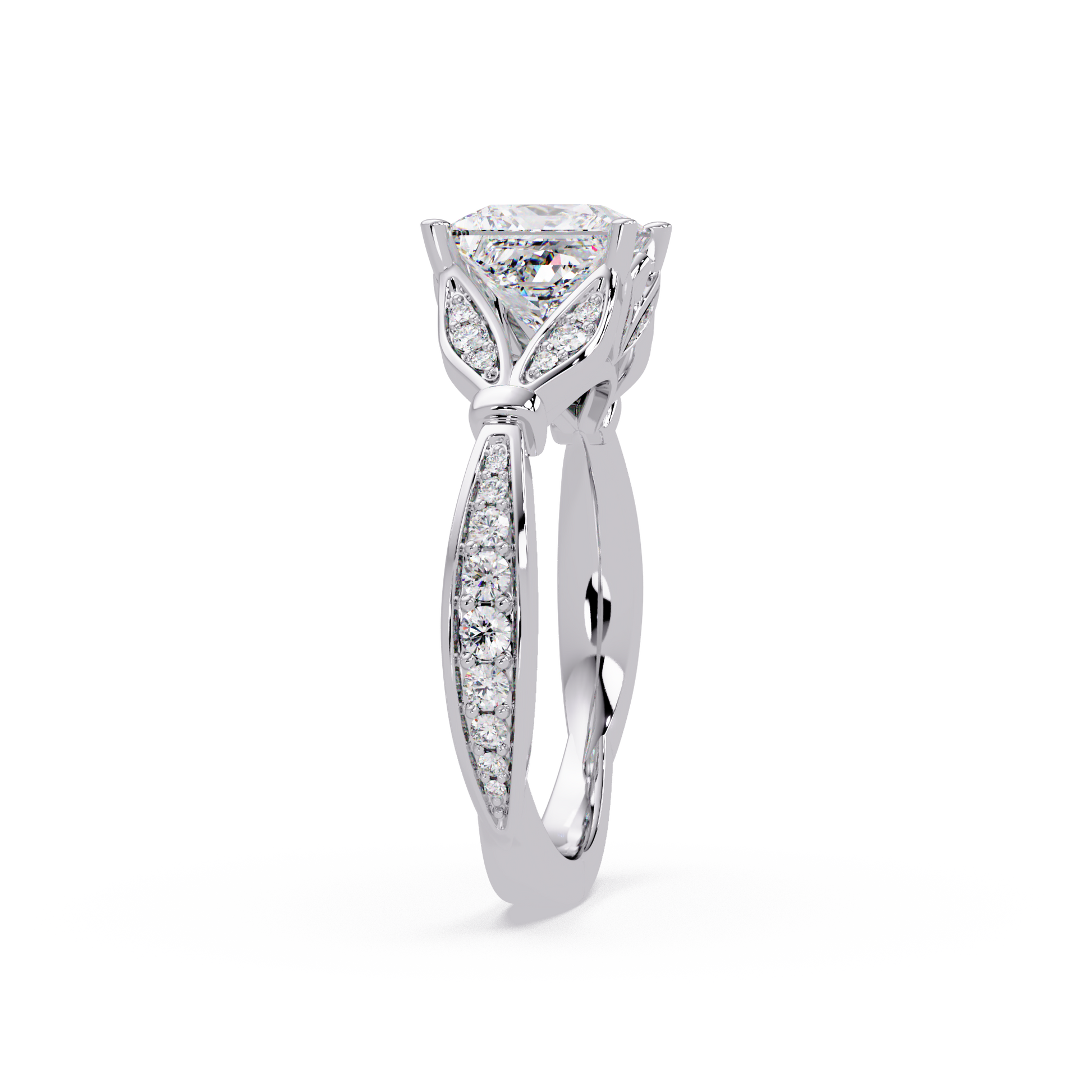 Princess Cut Lab Grown Engagement Ring Split Shank