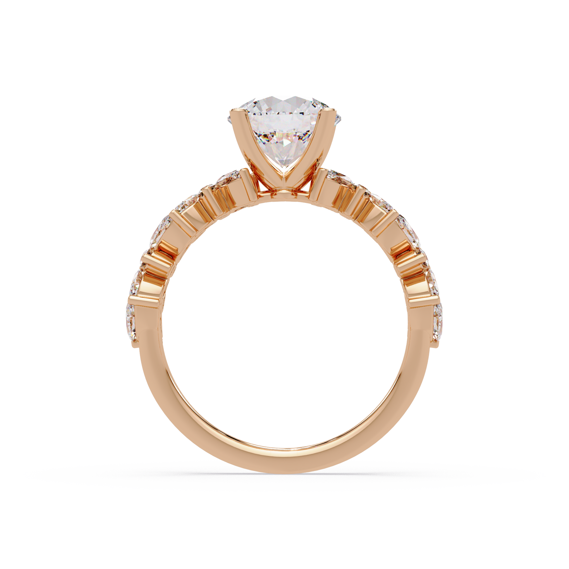 Round Cut Lab Grown Diamond Marquise Accented Shank